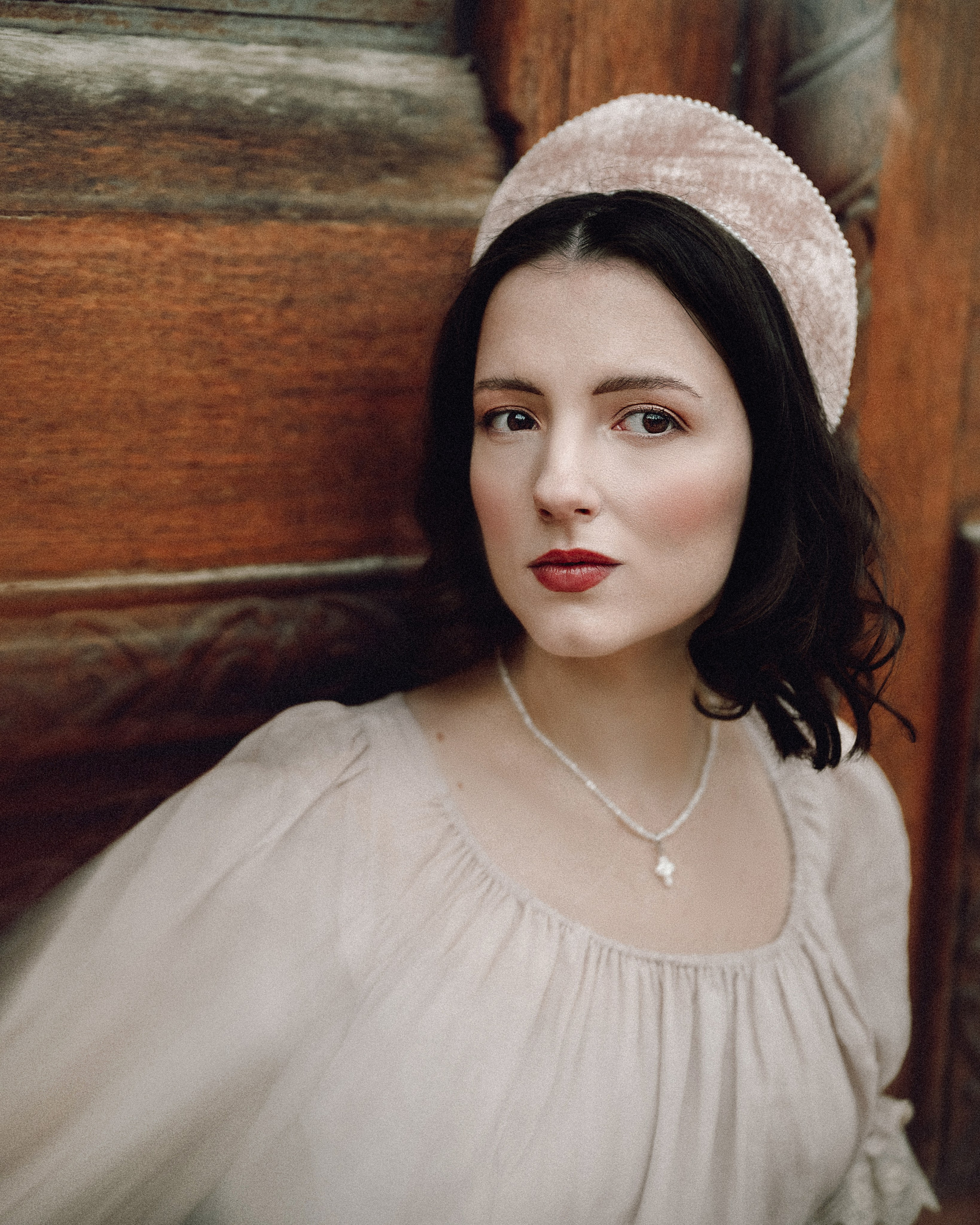 Slavic folklore shoot in traditional headwear and white dress. Moth & Moss Photography
