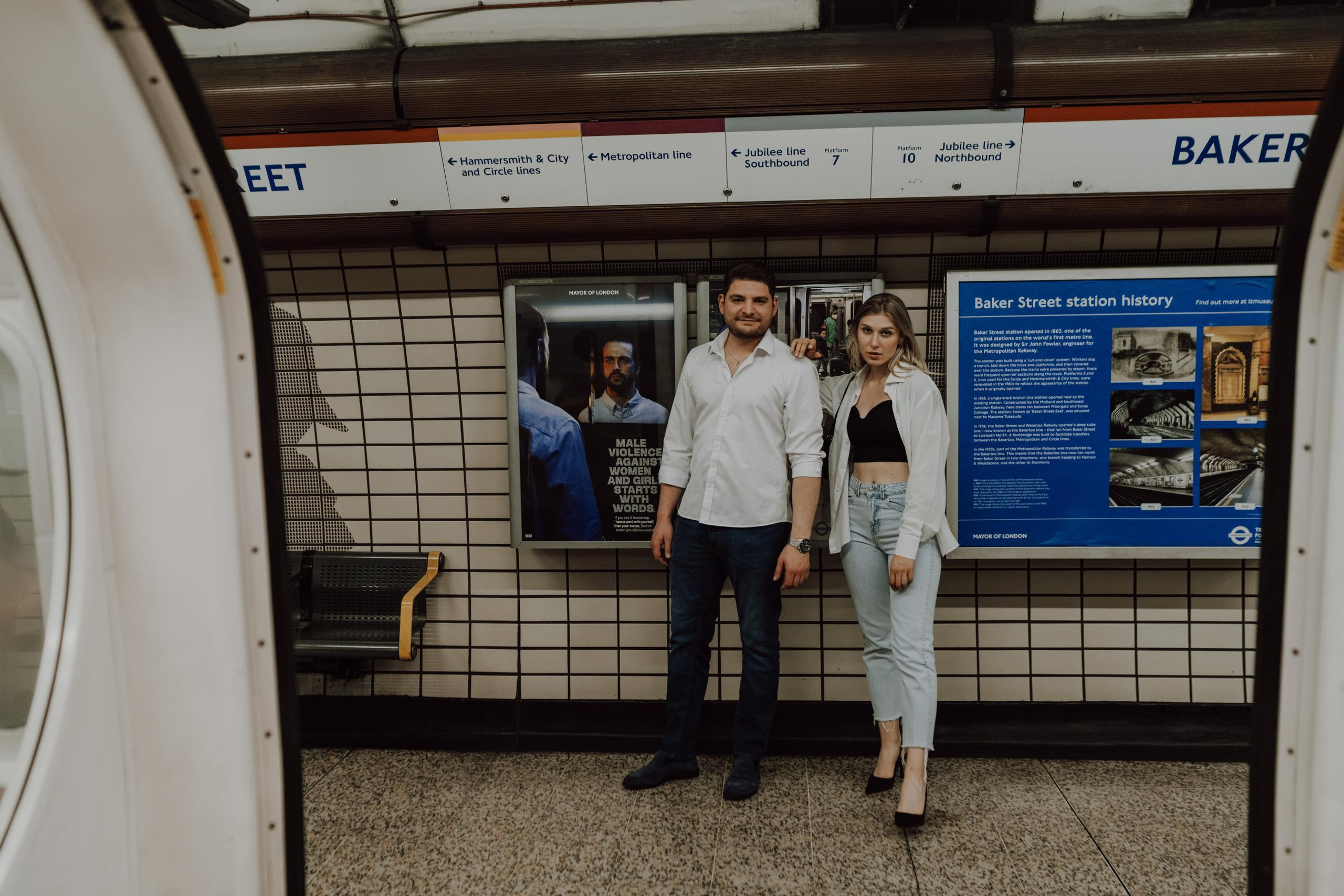 Engagement session in the tube|Bakerloo line. London portrait and family photographer
