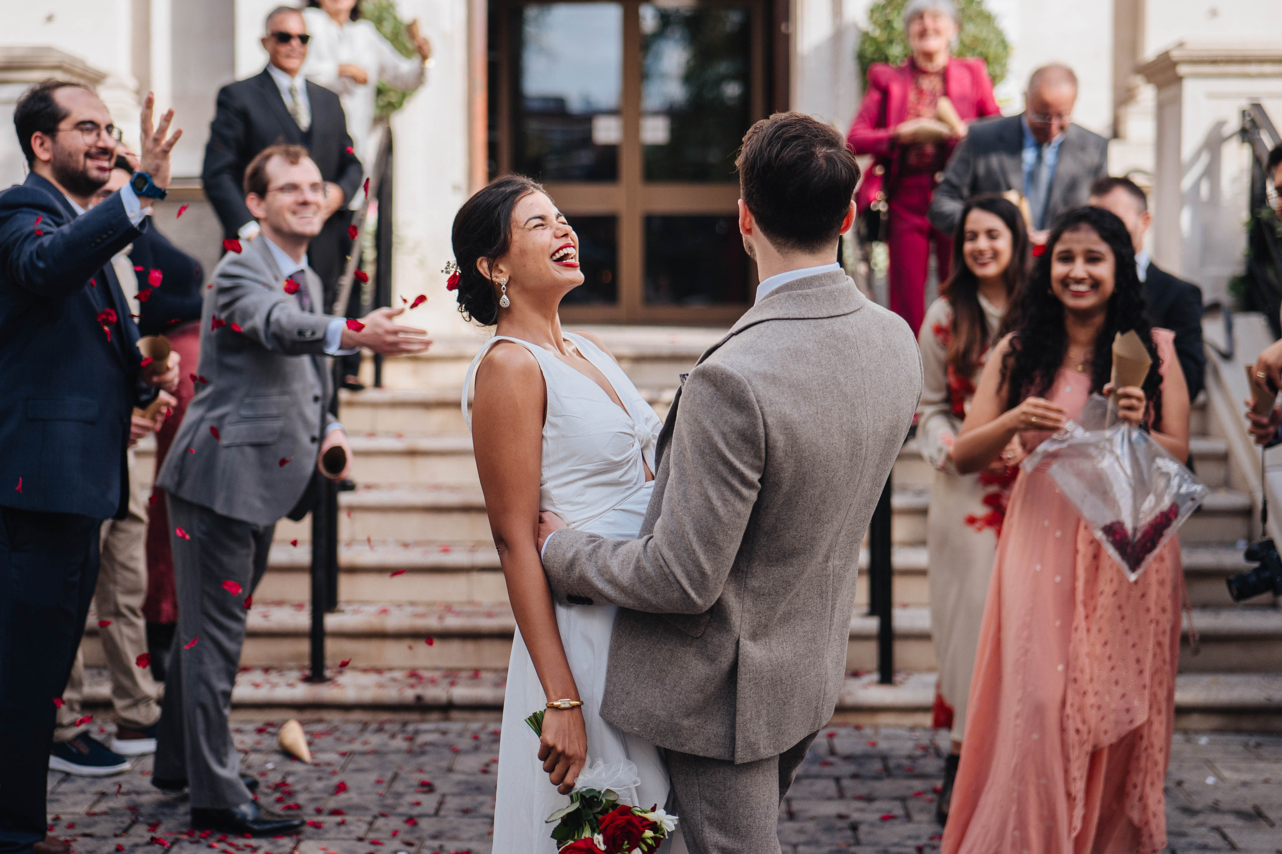 Wedding in Islington town hall, confetti on exit
