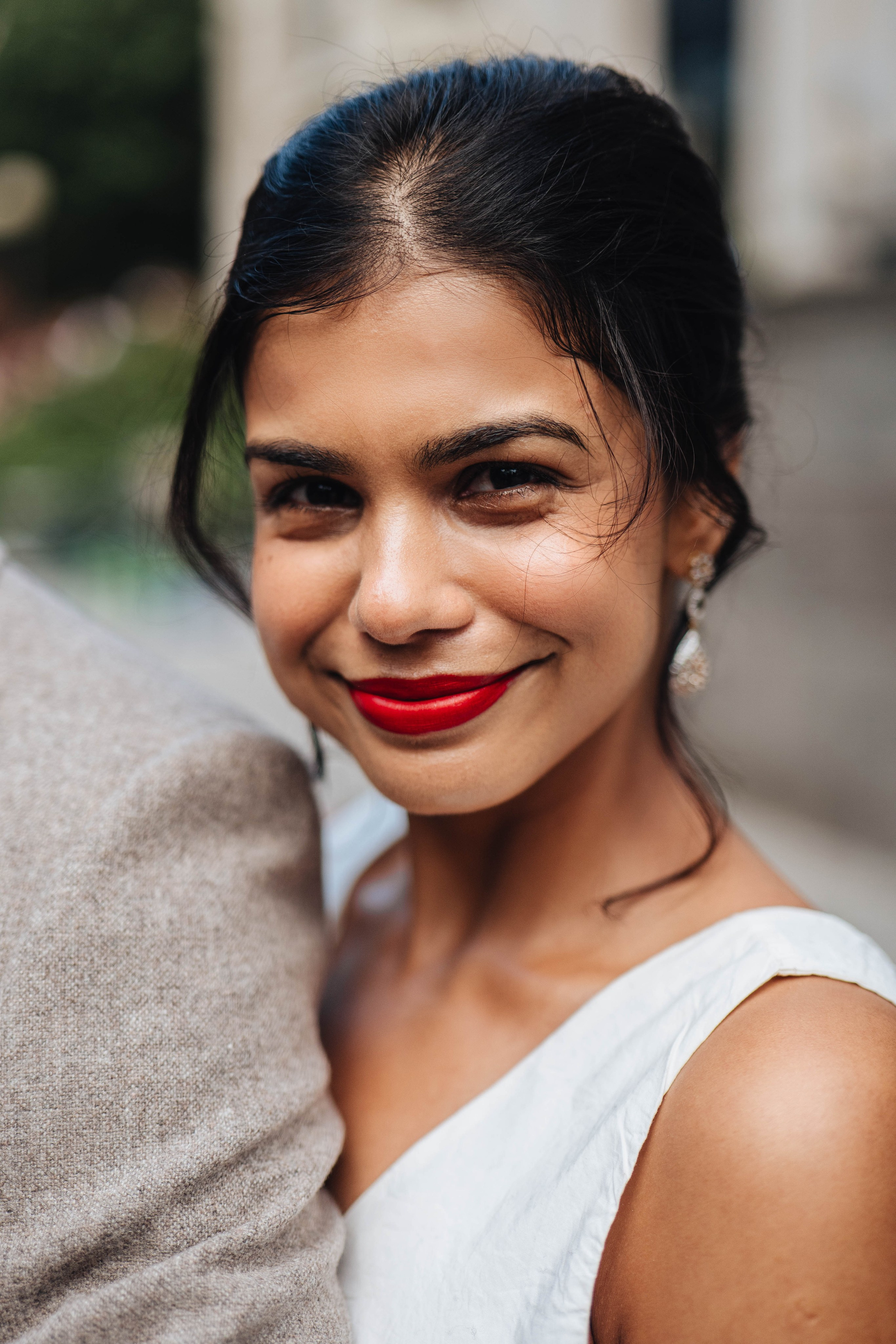 Wedding photography in london, bride close up, red lips