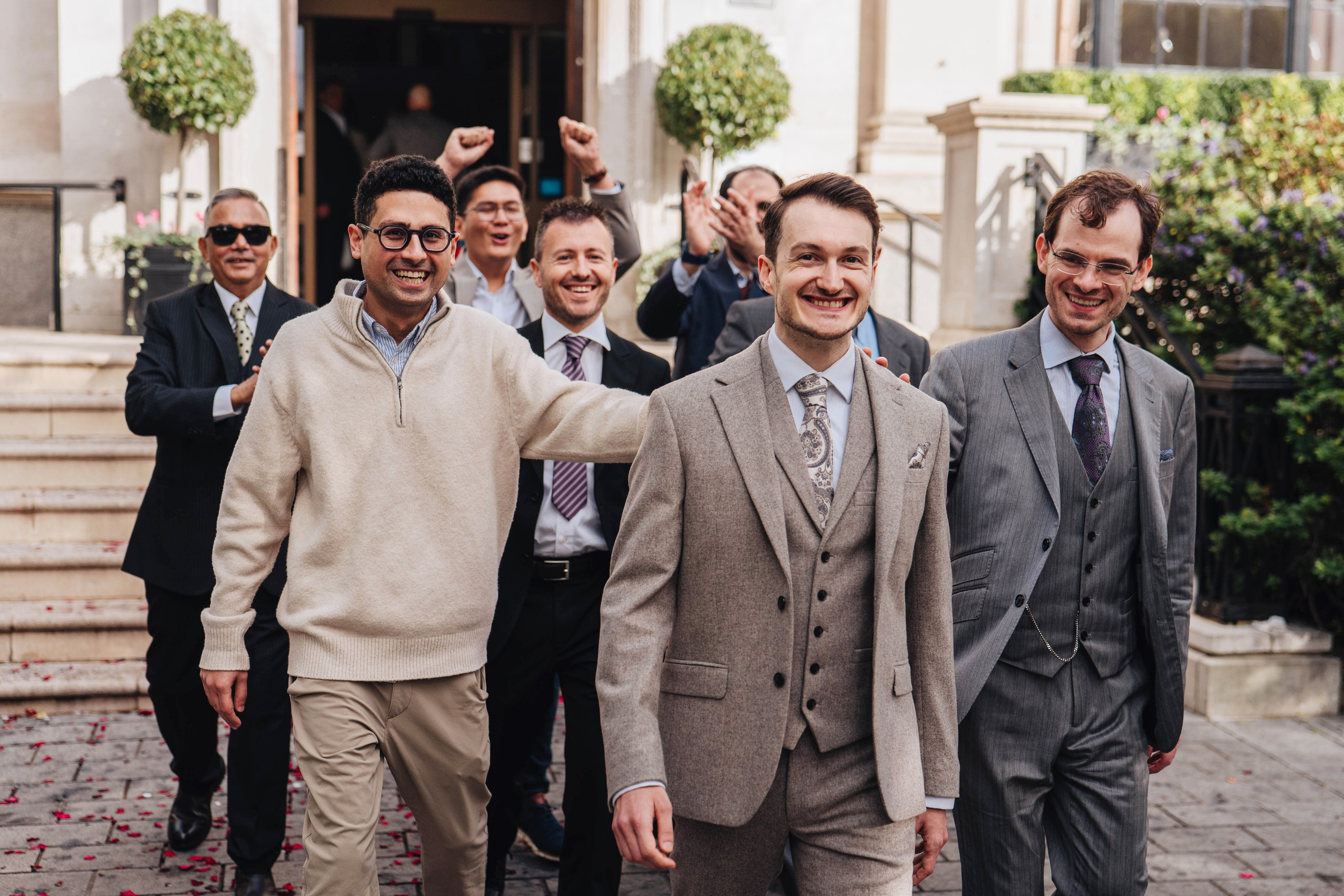 Wedding in Islington town hall, groom and his friends