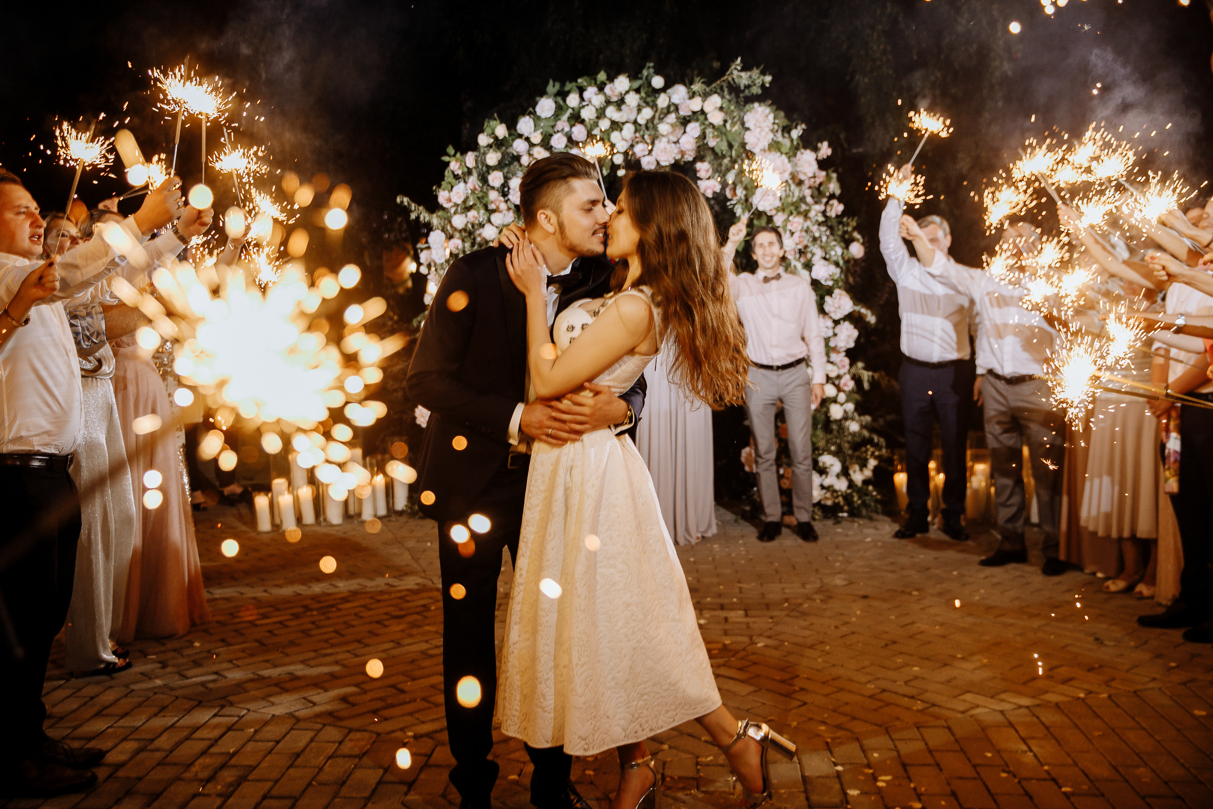 Couple’s sparkler moment, by Tanya Bogdan, Bude, Cornwall wedding photographer.  