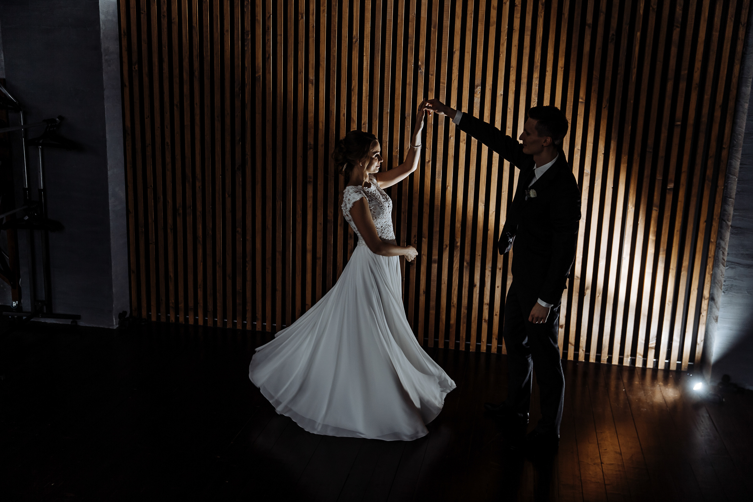 Couple’s dance in soft studio glow, by Tanya Bogdan, Truro wedding photographer.  