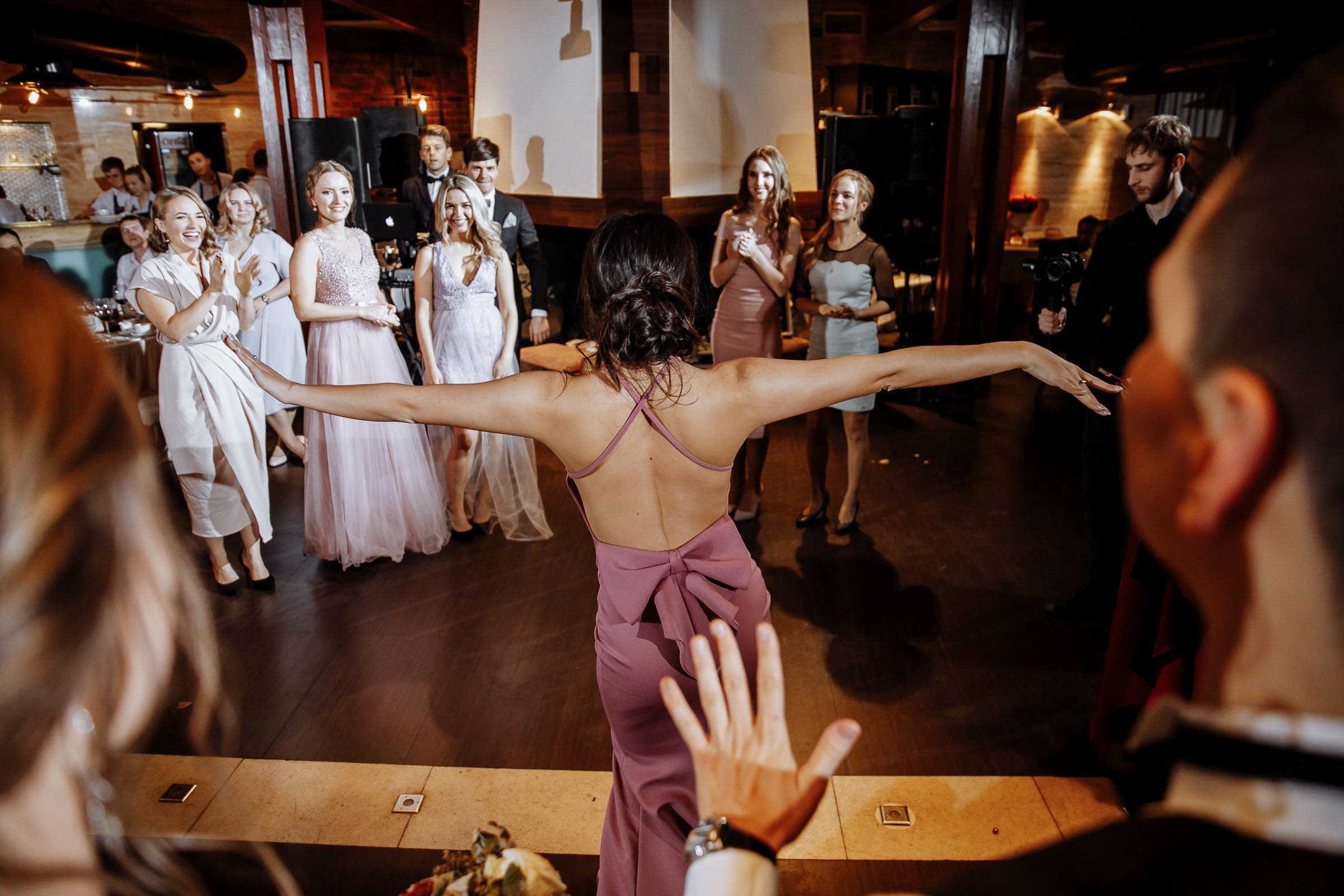 Dance floor laughter, by Tanya Bodgan, Bude, Cornwall wedding photographer.  