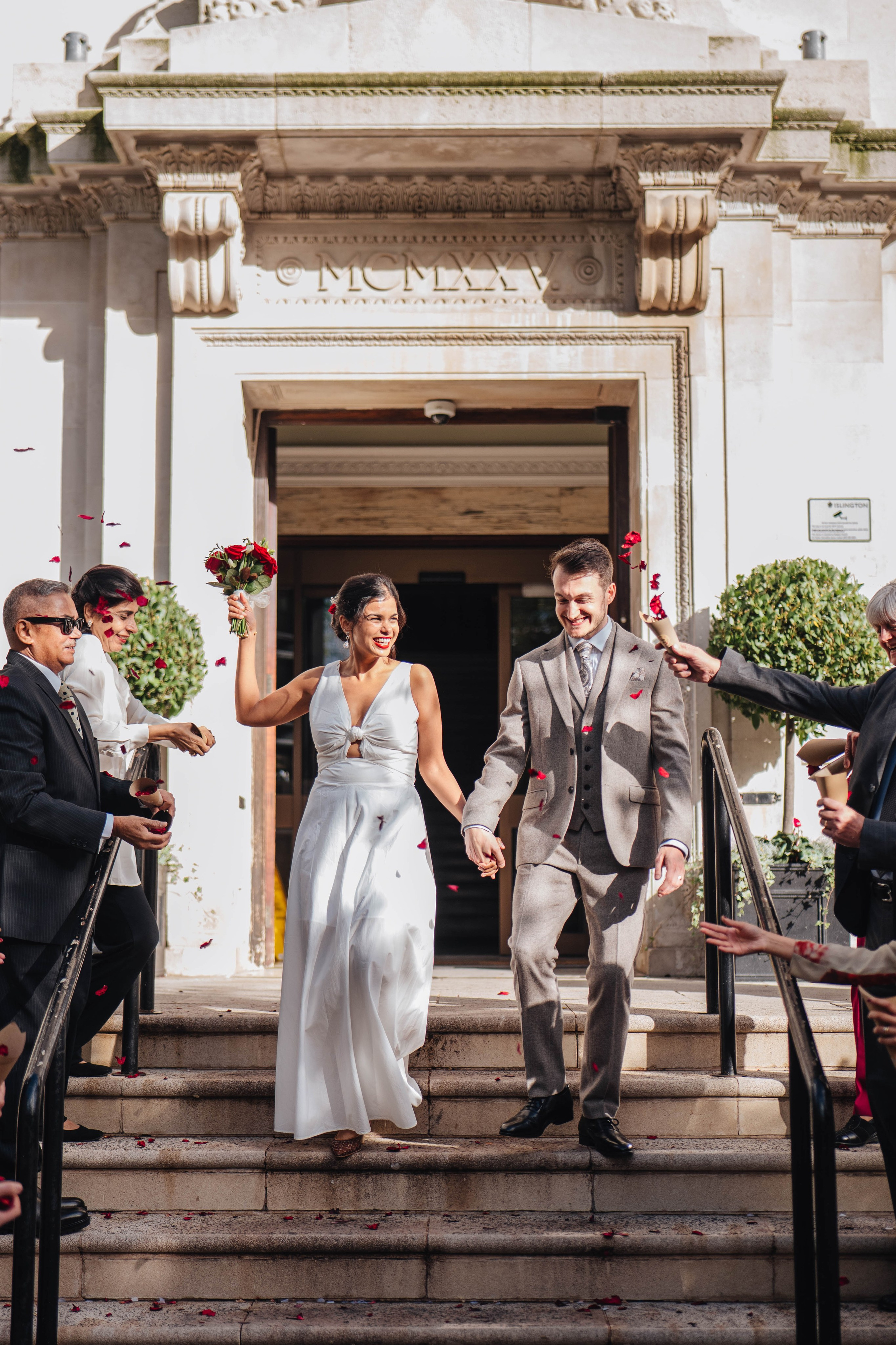 Wedding in Islington town hall, confetti on exit