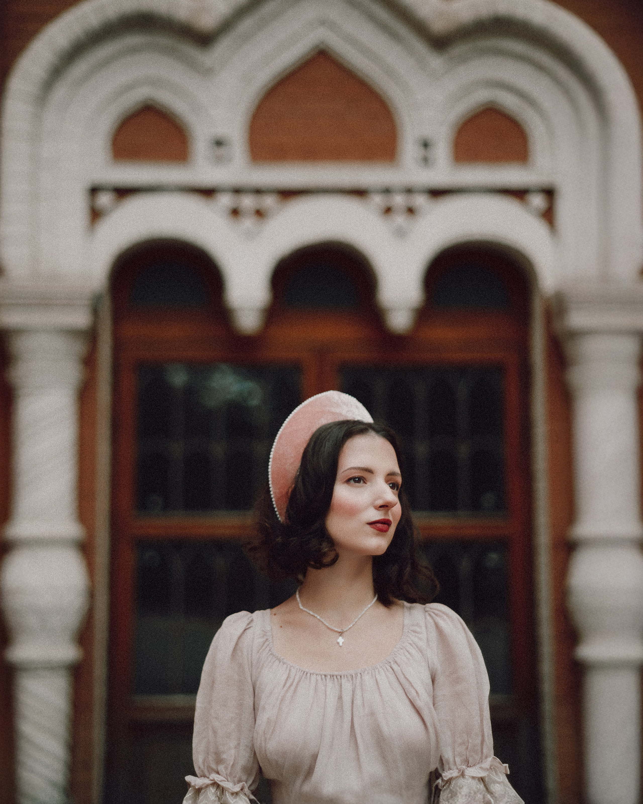 Slavic folklore shoot in traditional headwear and white dress. Moth & Moss Photography