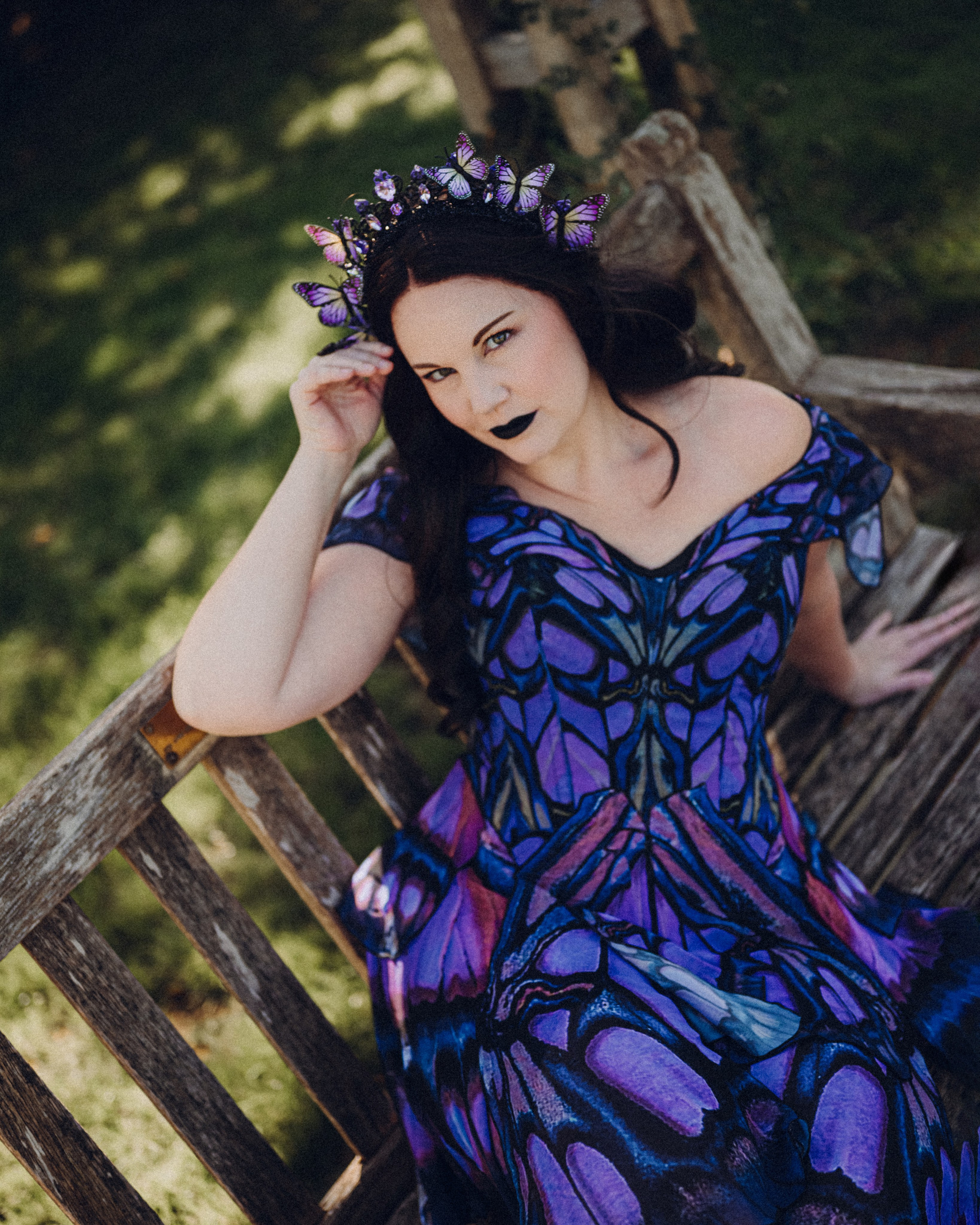 Butterfly purple fairy in a blooming garden. Moth & Moss Photography