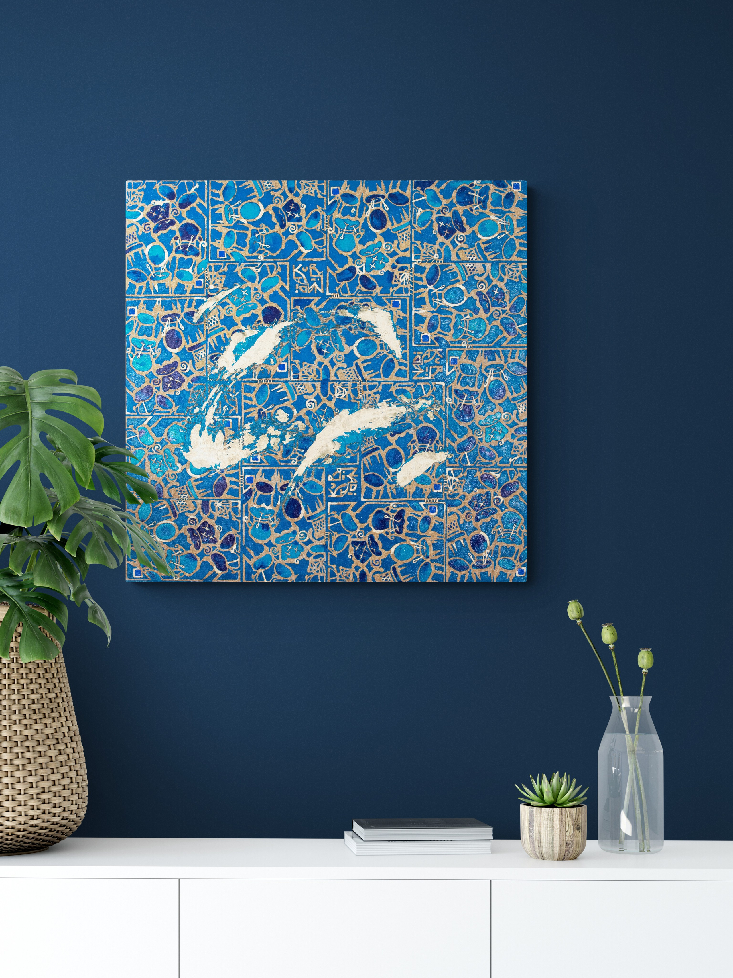 «Signore Poltrone» Tecnica mista. Stampa su tela, ricamo su tela, olio su tela 70×70 cm. Nadia Kuprina. Artist