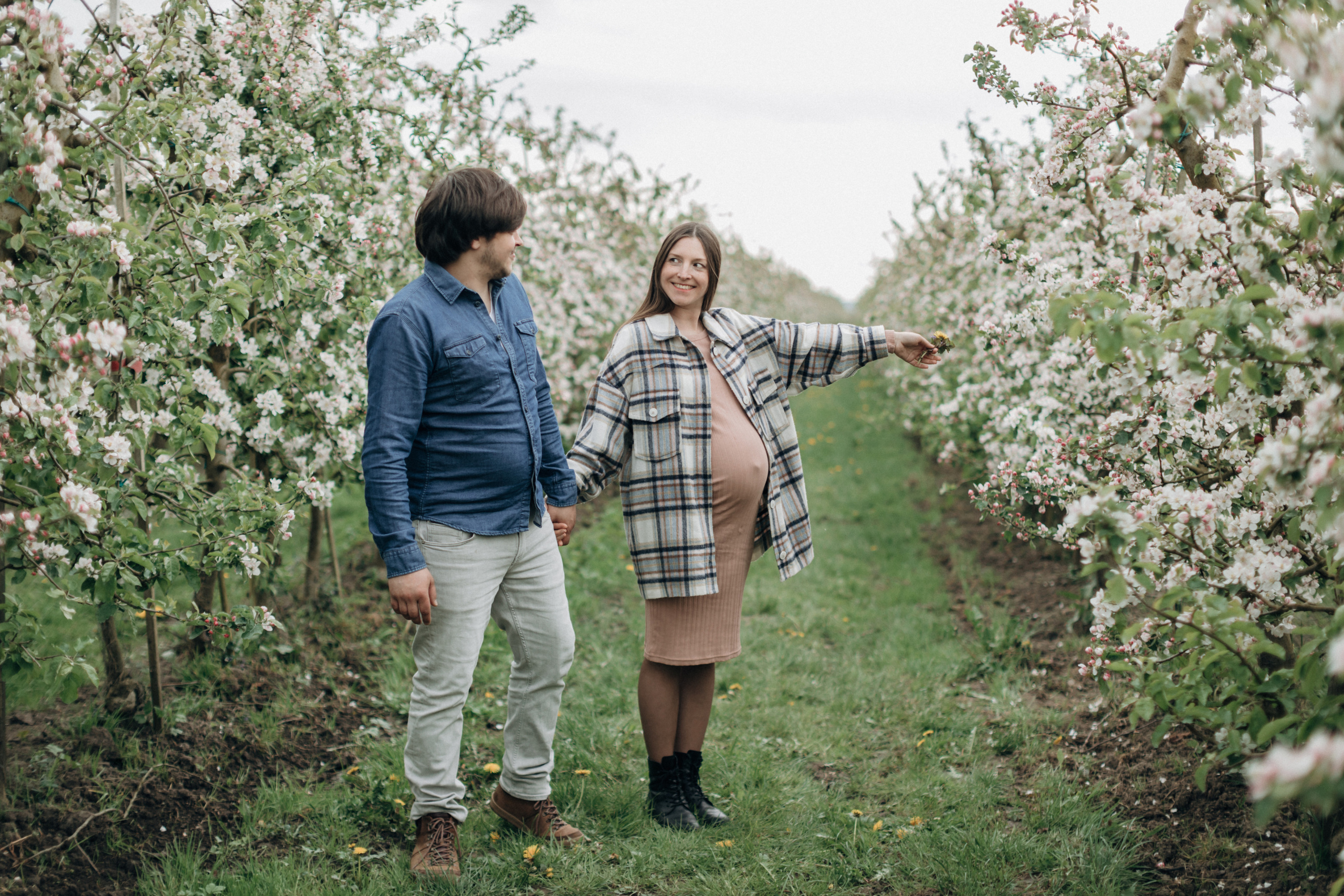 Babybauch-Fotoshooting in den blühenden Apfelplantagen des Alten Landes. Maria Chistyakovа — Fotografin in Karlsruhe, Baden-Baden und Umgebung