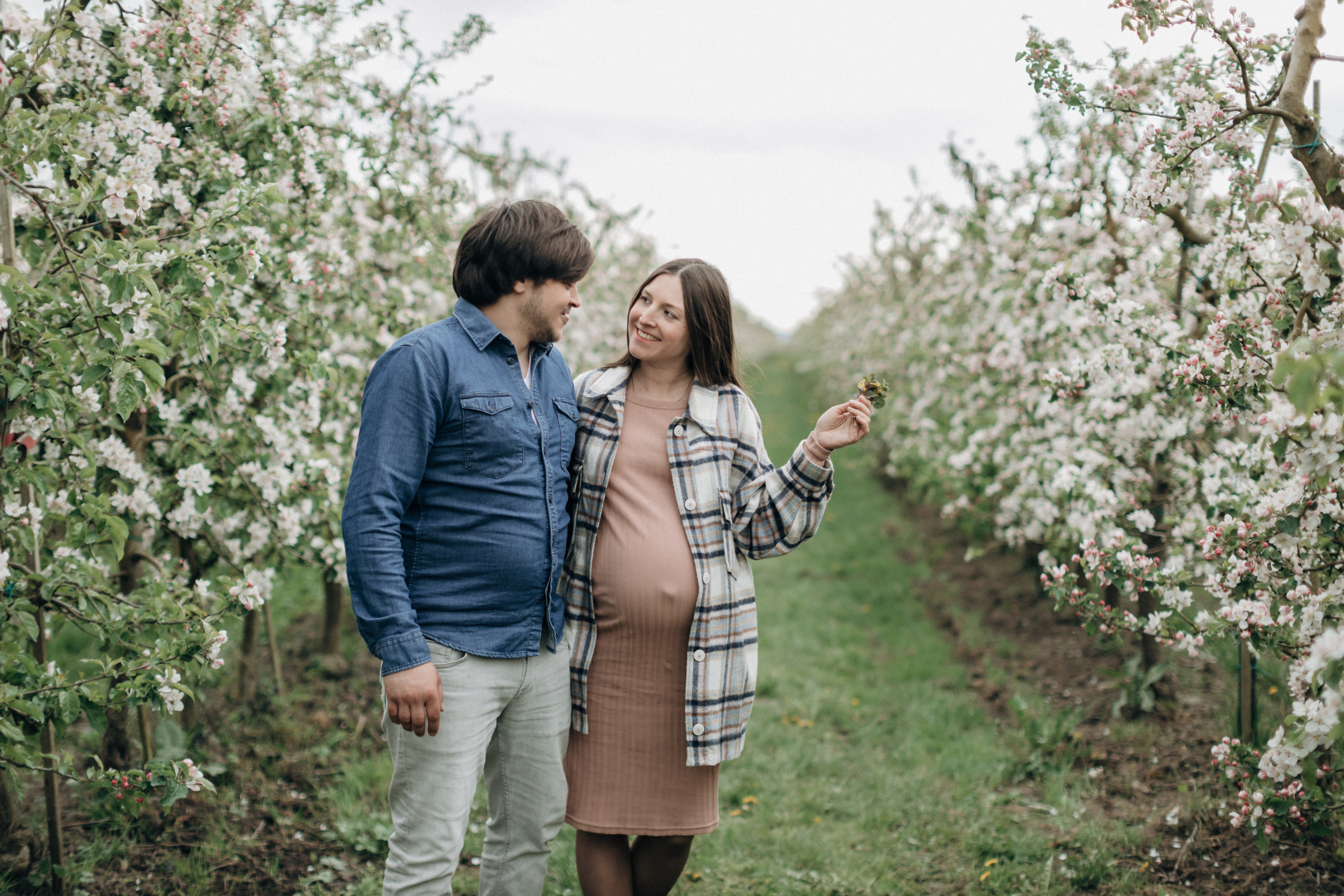 Babybauch-Fotoshooting in den blühenden Apfelplantagen des Alten Landes. Maria Chistyakovа — Fotografin in Karlsruhe, Baden-Baden und Umgebung