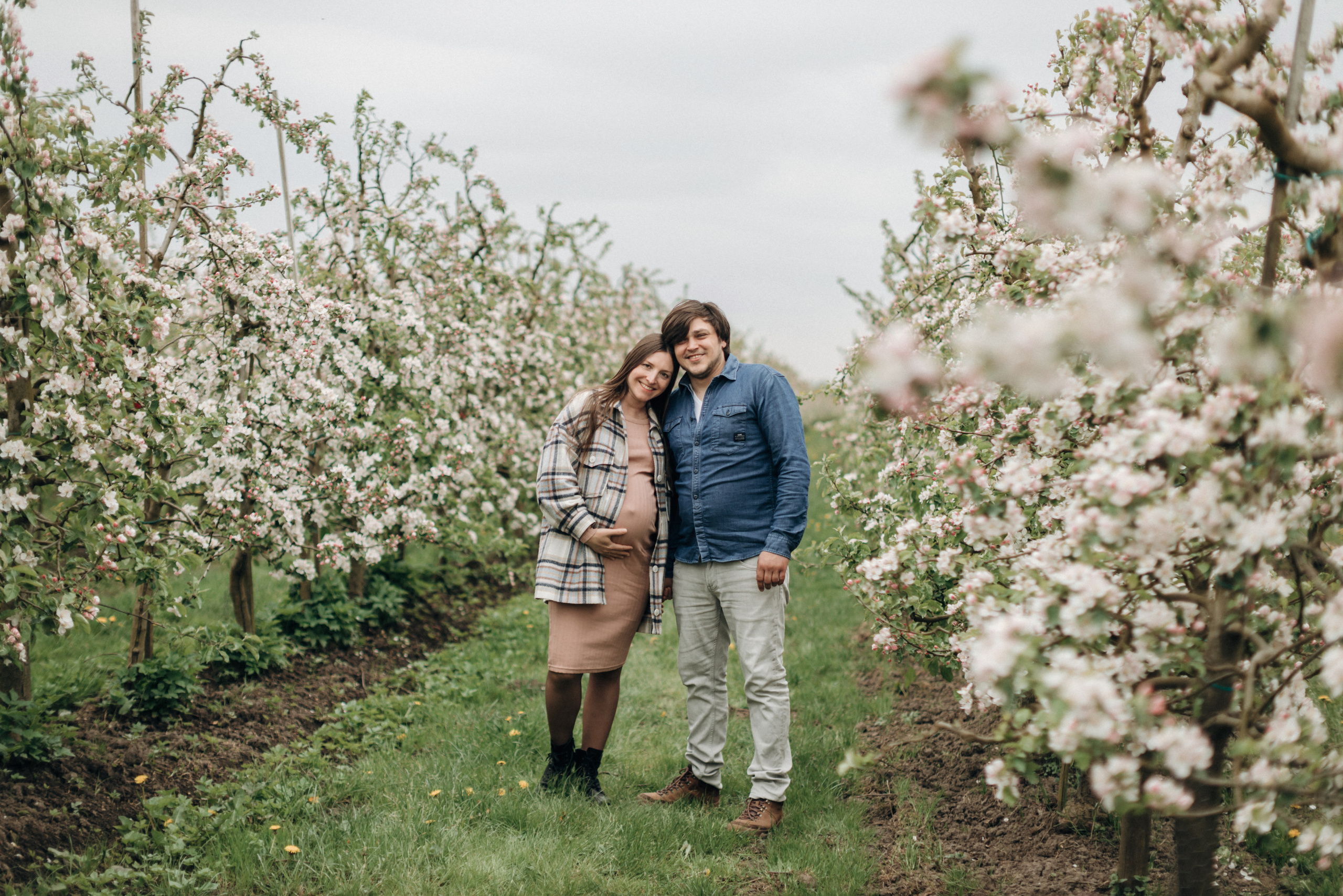 Babybauch-Fotoshooting in den blühenden Apfelplantagen des Alten Landes. Maria Chistyakovа — Fotografin in Karlsruhe, Baden-Baden und Umgebung