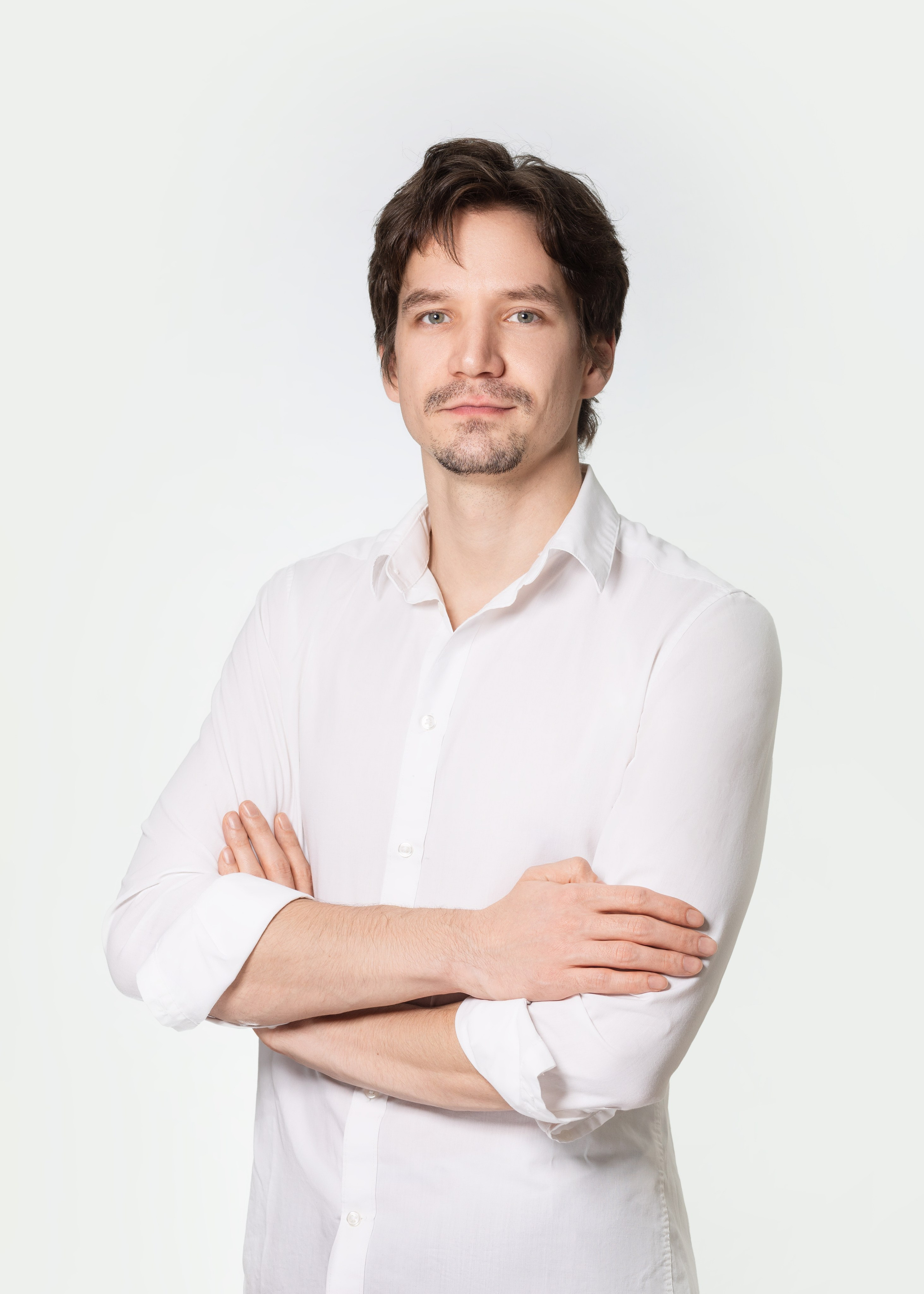 Corporate team member at 1 click Marketing, a business portrait on a white background