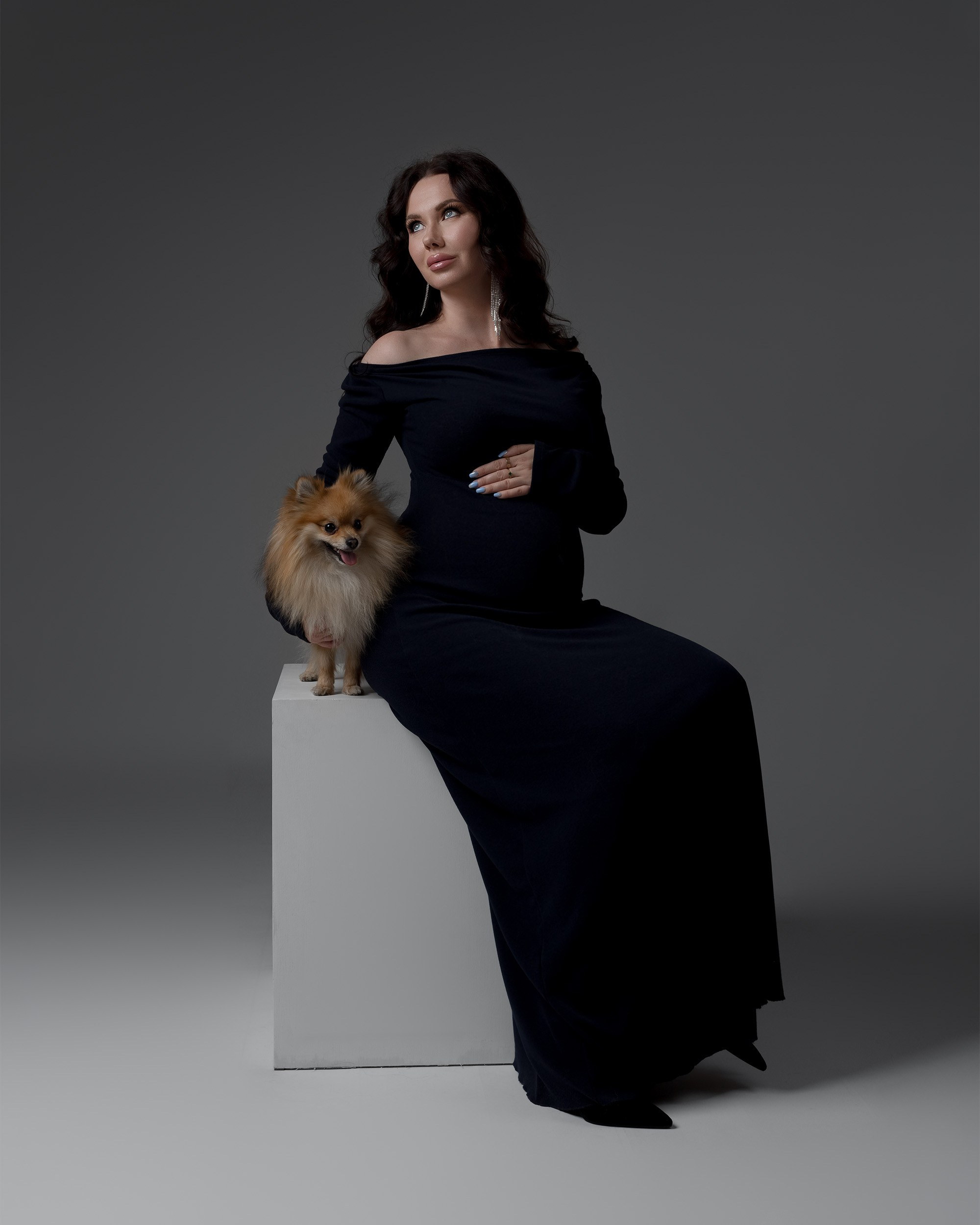 Embarazo y Maternidad sesiones de fotografía  con mascotas , sesiones de Embarazo en estudio 