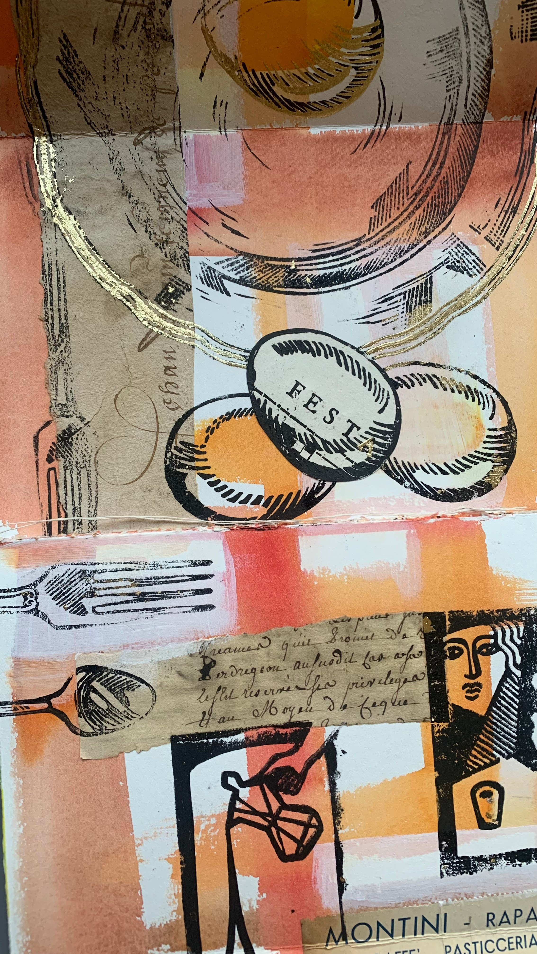 Dettaglio libro d’artista “Arte da Mangiare” di Nadia Kuprina, uova, collage