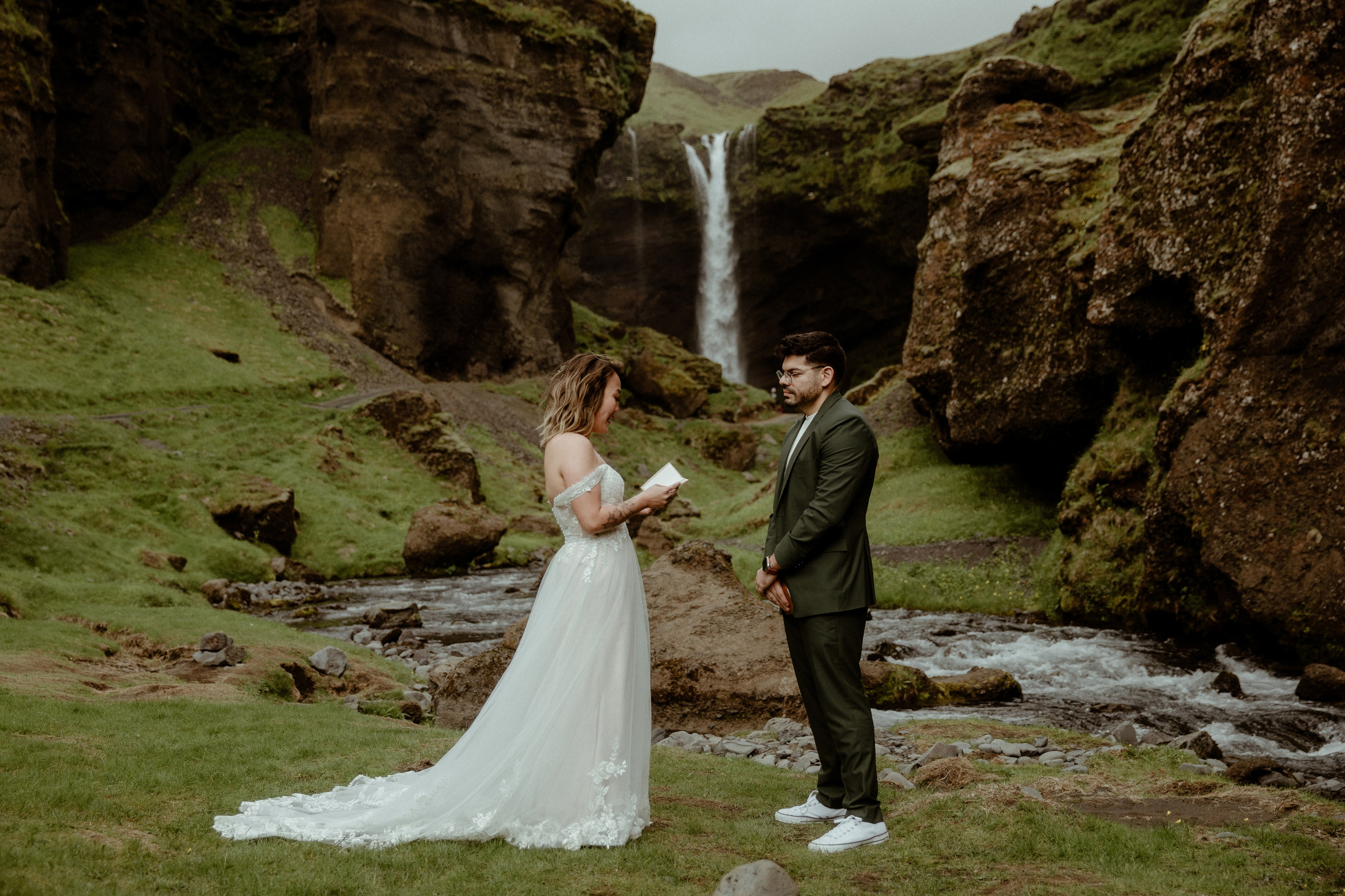 Elopement at Kvernufoss Waterfall. Iceland elopement photo and video | Nikolaichik Photo