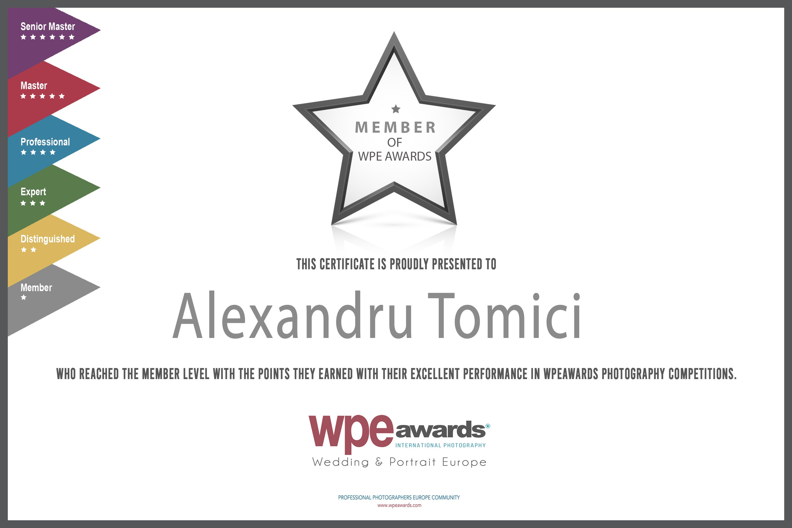 International Certificates and Awards. Alexandru Tomici Photography