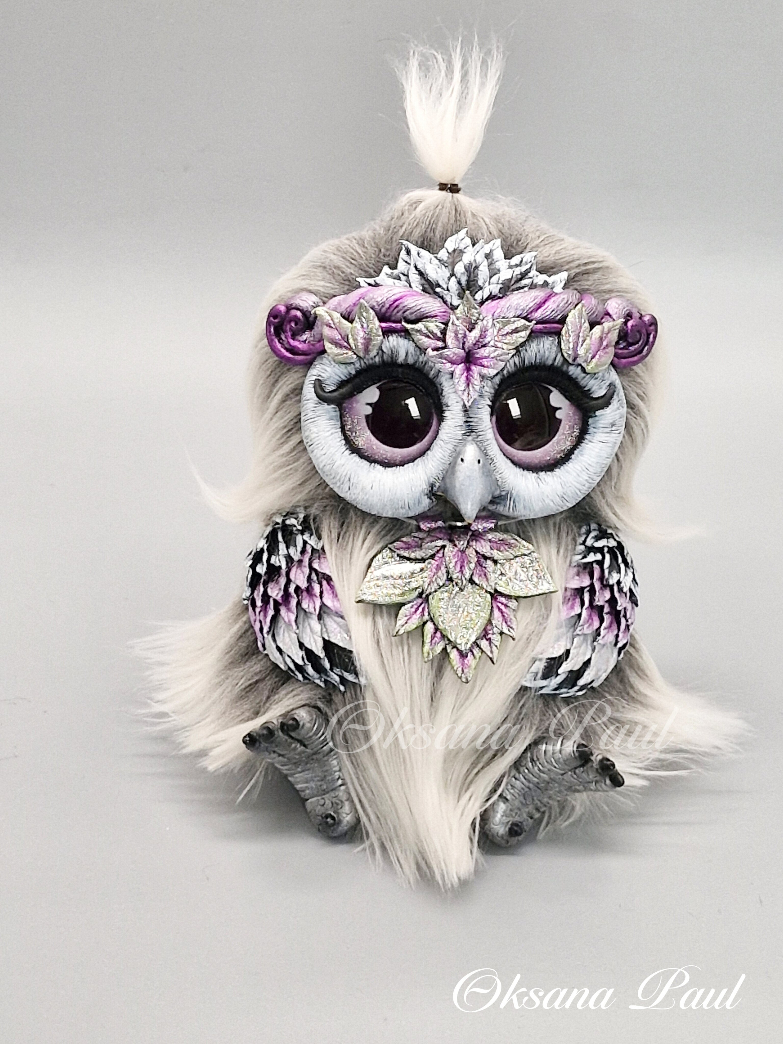 Авторская фигурка совы, ручная лепка и текстиль, смешанная техника — Оксана Пауль.Handgemachte Eulenfigur, Mixed-Media, Stoff und Modelliermasse — Oksana Paul.