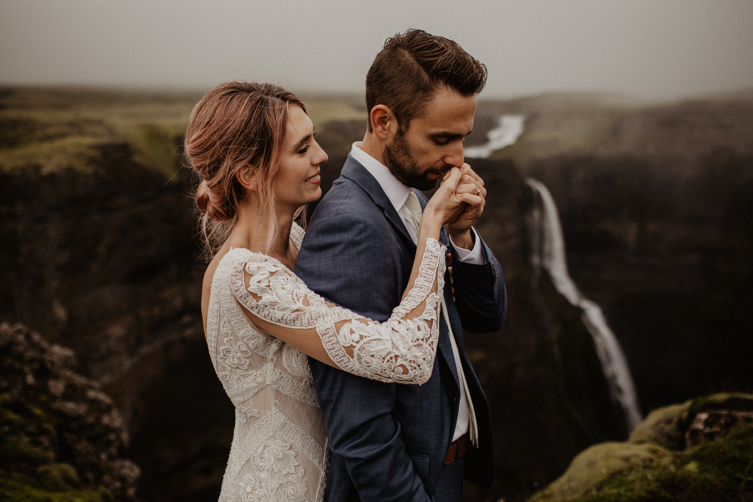 Elopement at Haifoss waterfall. Iceland elopement photo and video | Nikolaichik Photo