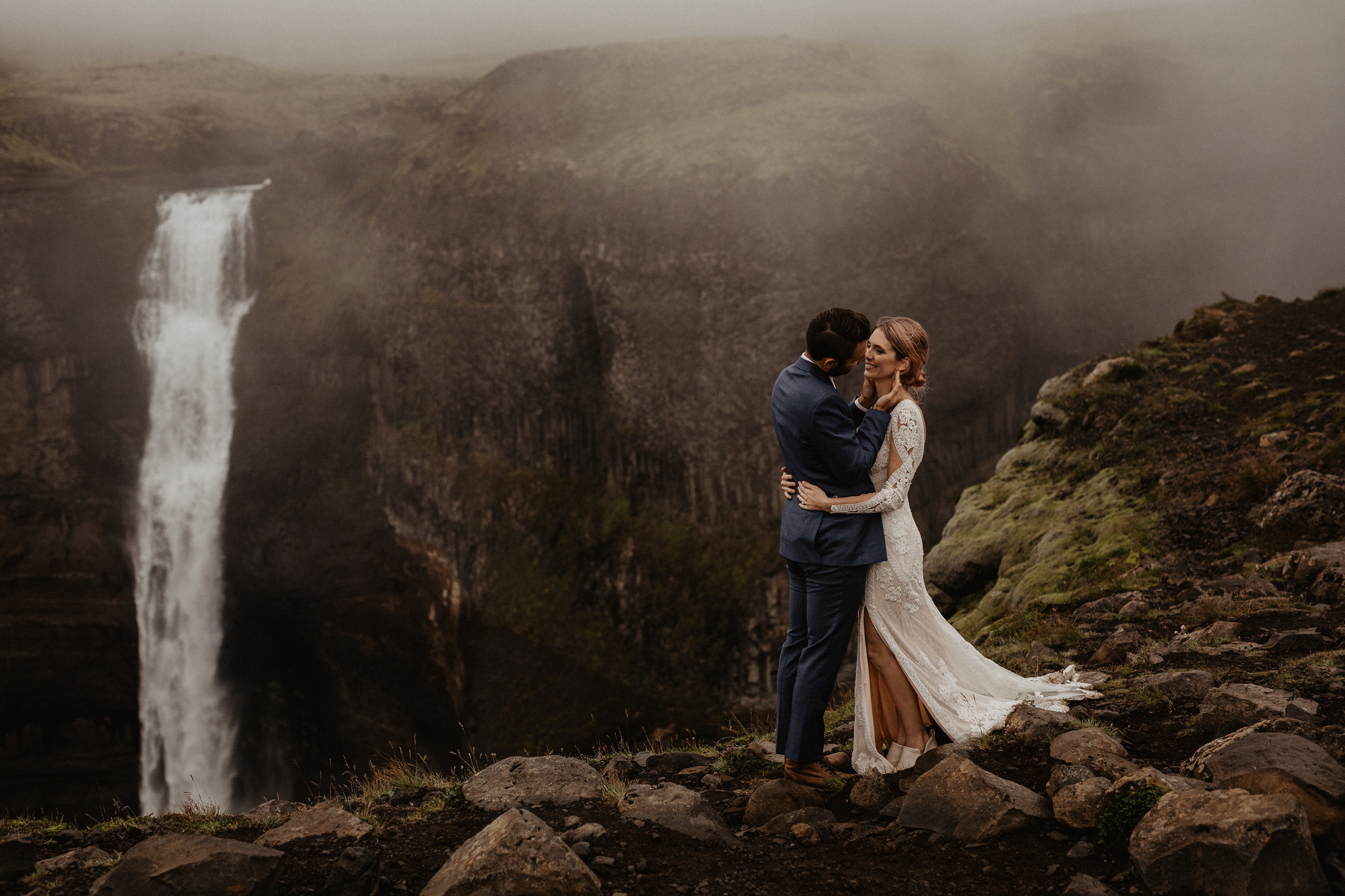 Elopement at Haifoss waterfall. Iceland elopement photo and video | Nikolaichik Photo