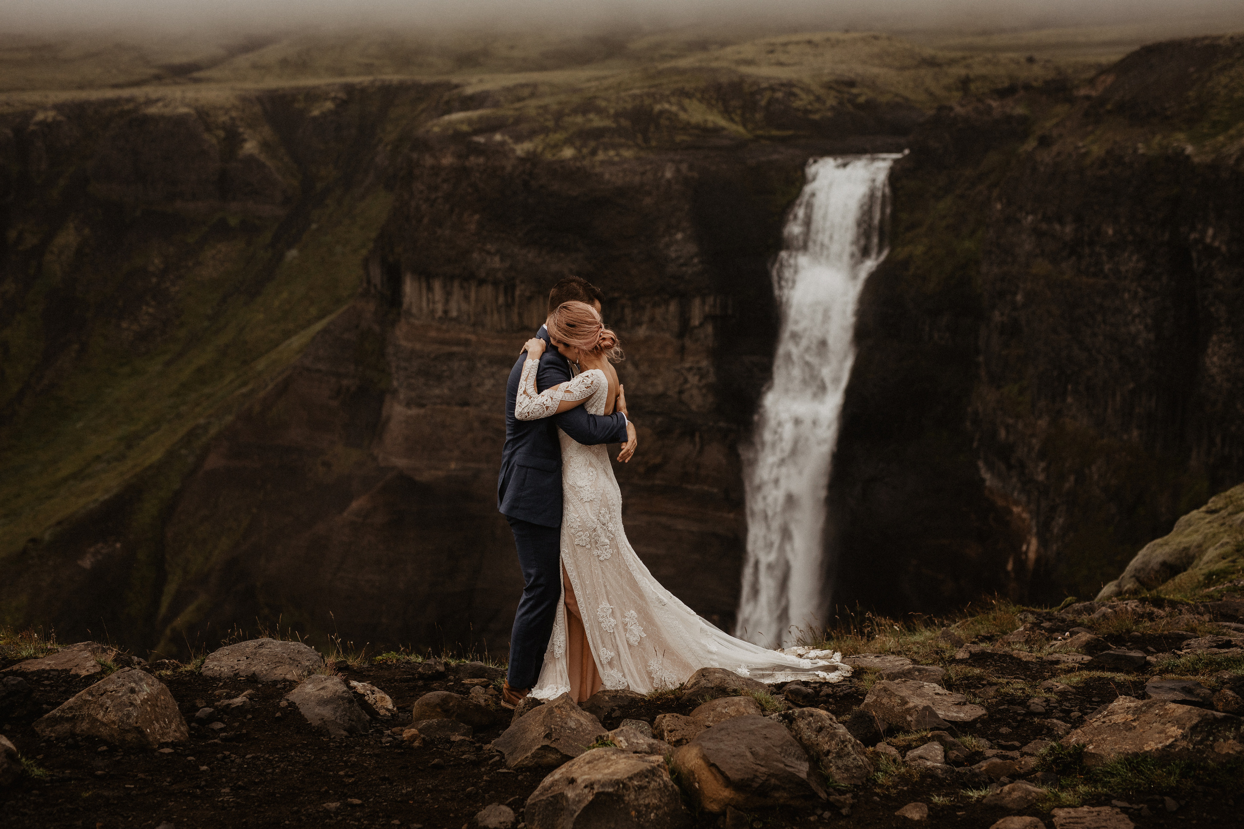 Elopement at Haifoss waterfall. Iceland elopement photo and video | Nikolaichik Photo