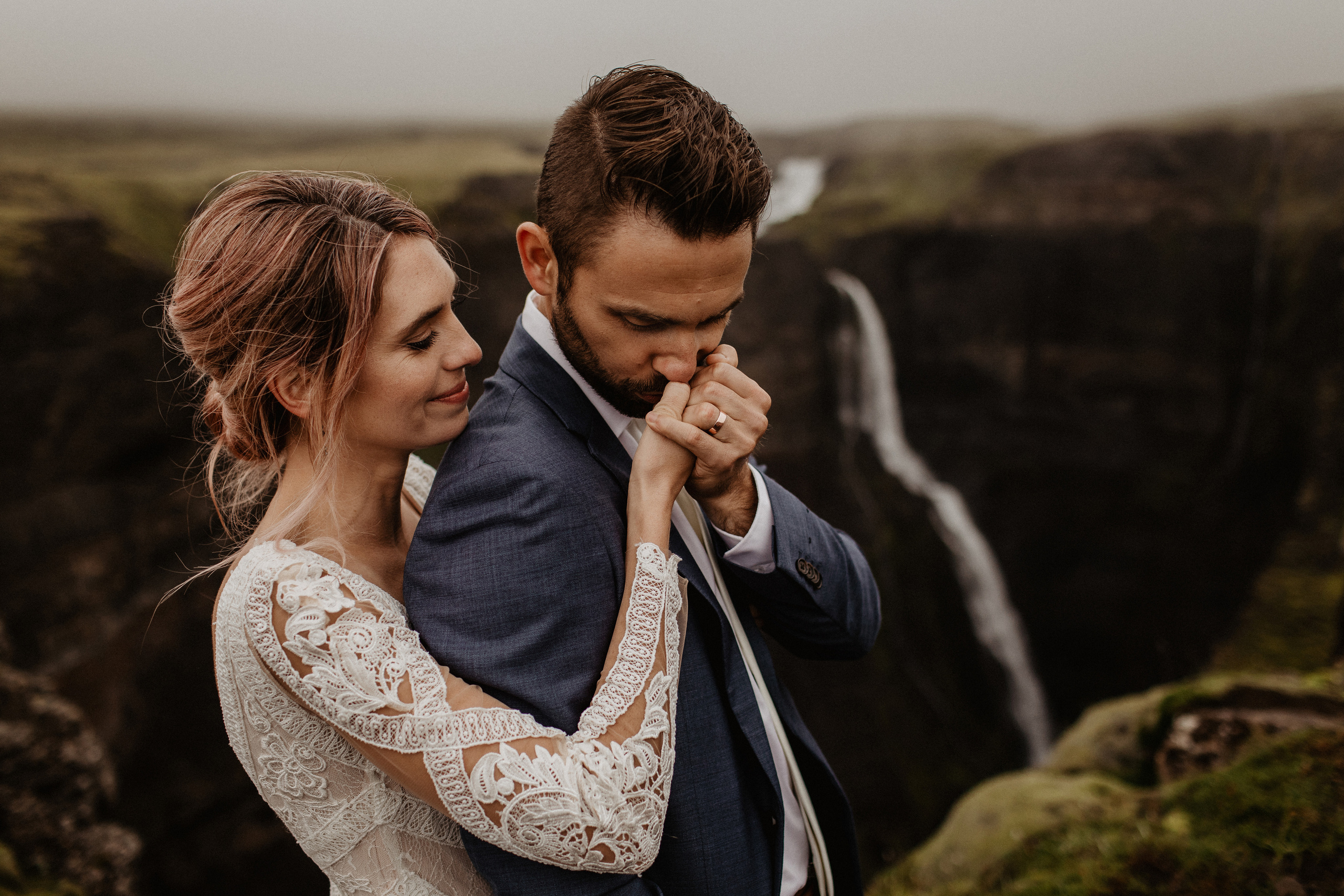Elopement at Haifoss waterfall. Iceland elopement photo and video | Nikolaichik Photo