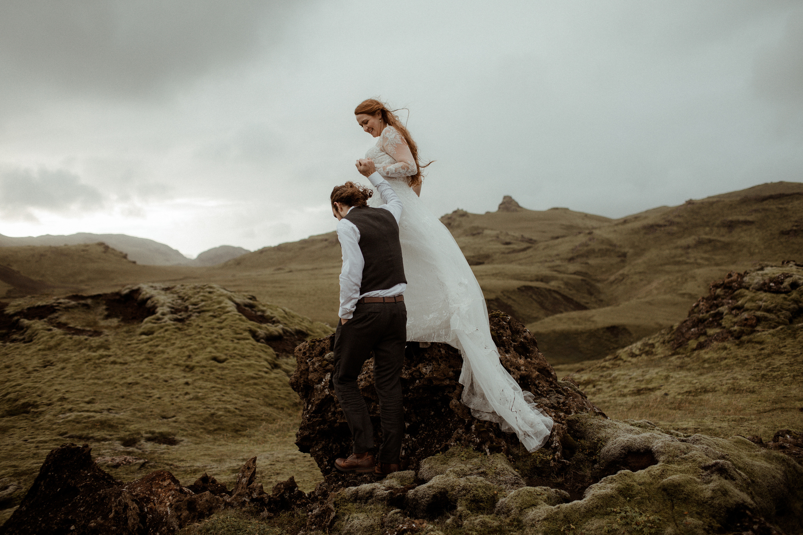 Ceremony at secret waterfall Iceland. Iceland elopement photographer & videographer