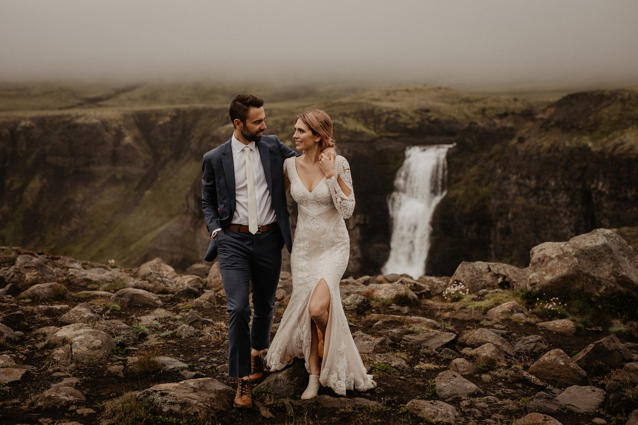 Elopement at Haifoss waterfall. Iceland elopement photo and video | Nikolaichik Photo