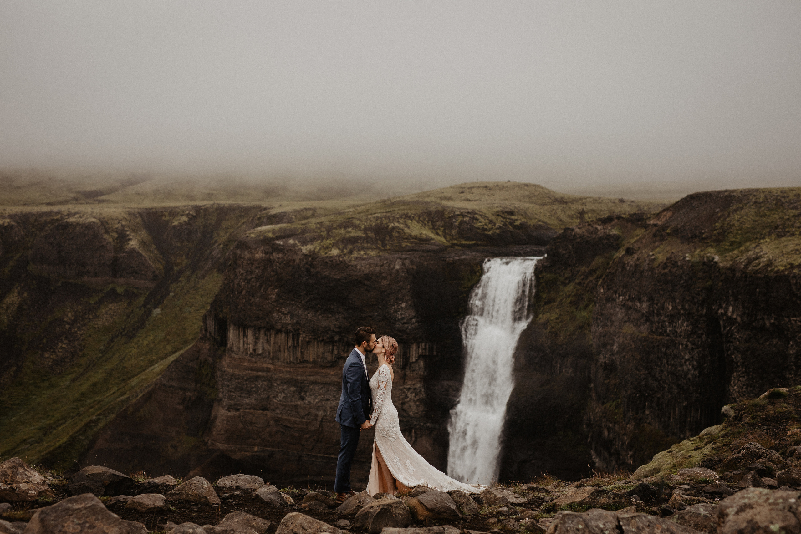 Elopement at Haifoss waterfall. Iceland elopement photo and video | Nikolaichik Photo