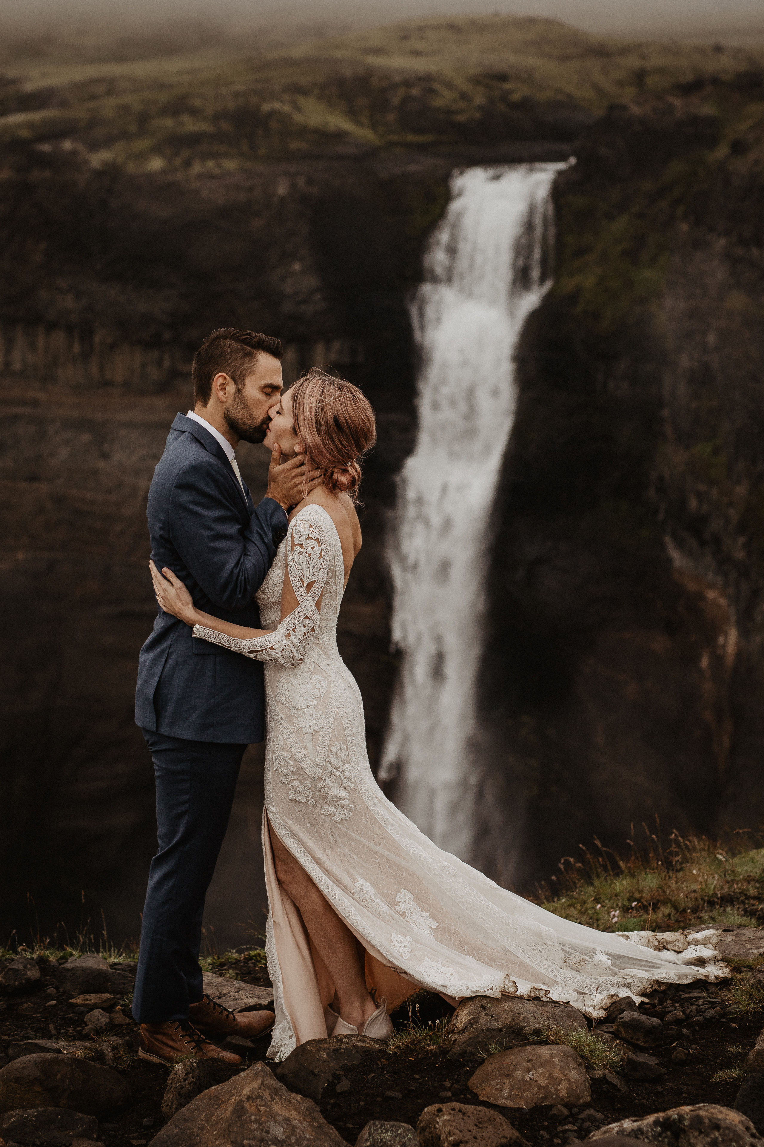 Elopement at Haifoss waterfall. Iceland elopement photo and video | Nikolaichik Photo
