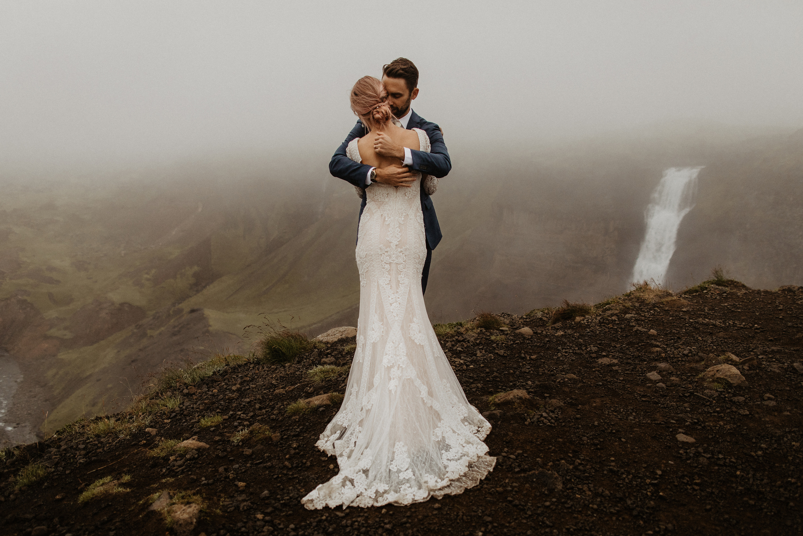 Elopement at Haifoss waterfall. Iceland elopement photo and video | Nikolaichik Photo