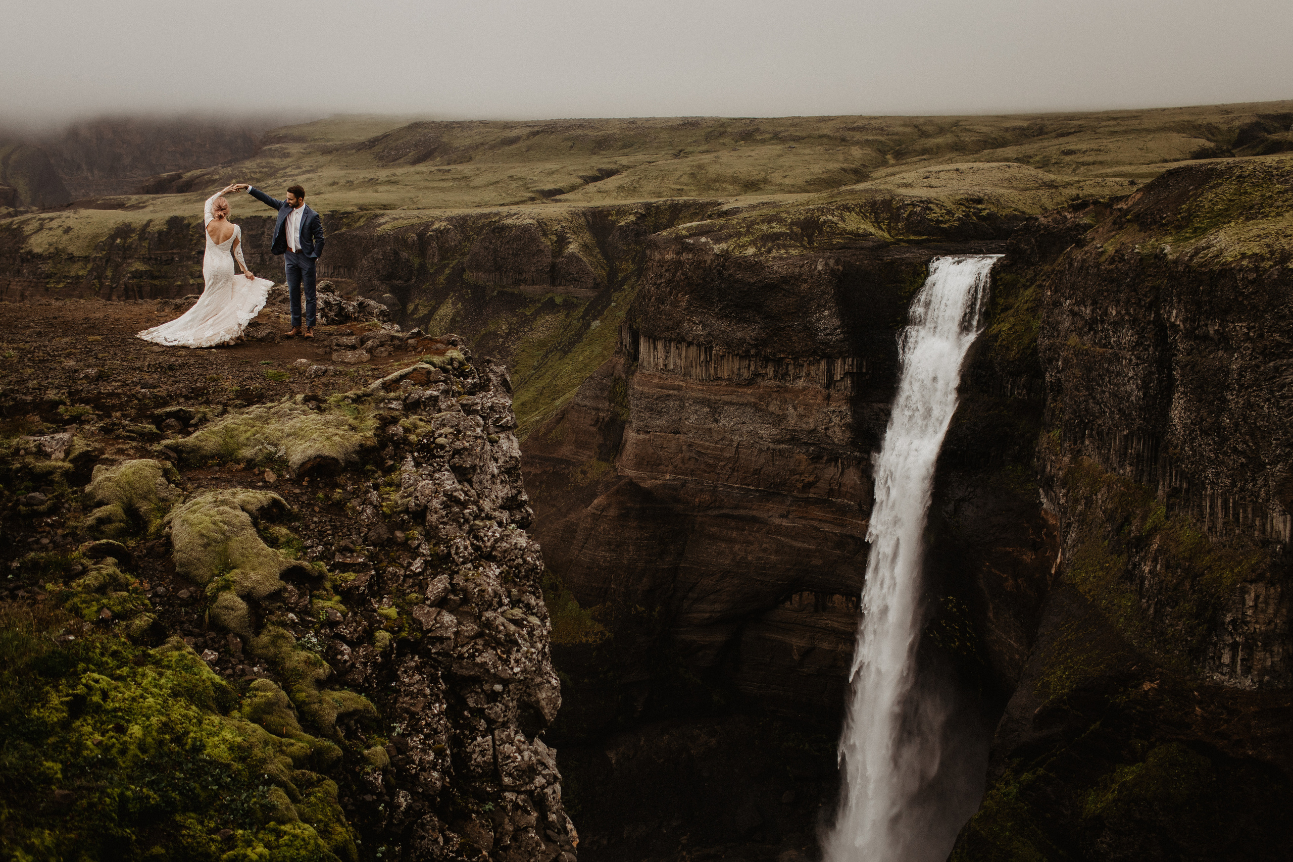 Elopement at Haifoss waterfall. Iceland elopement photo and video | Nikolaichik Photo