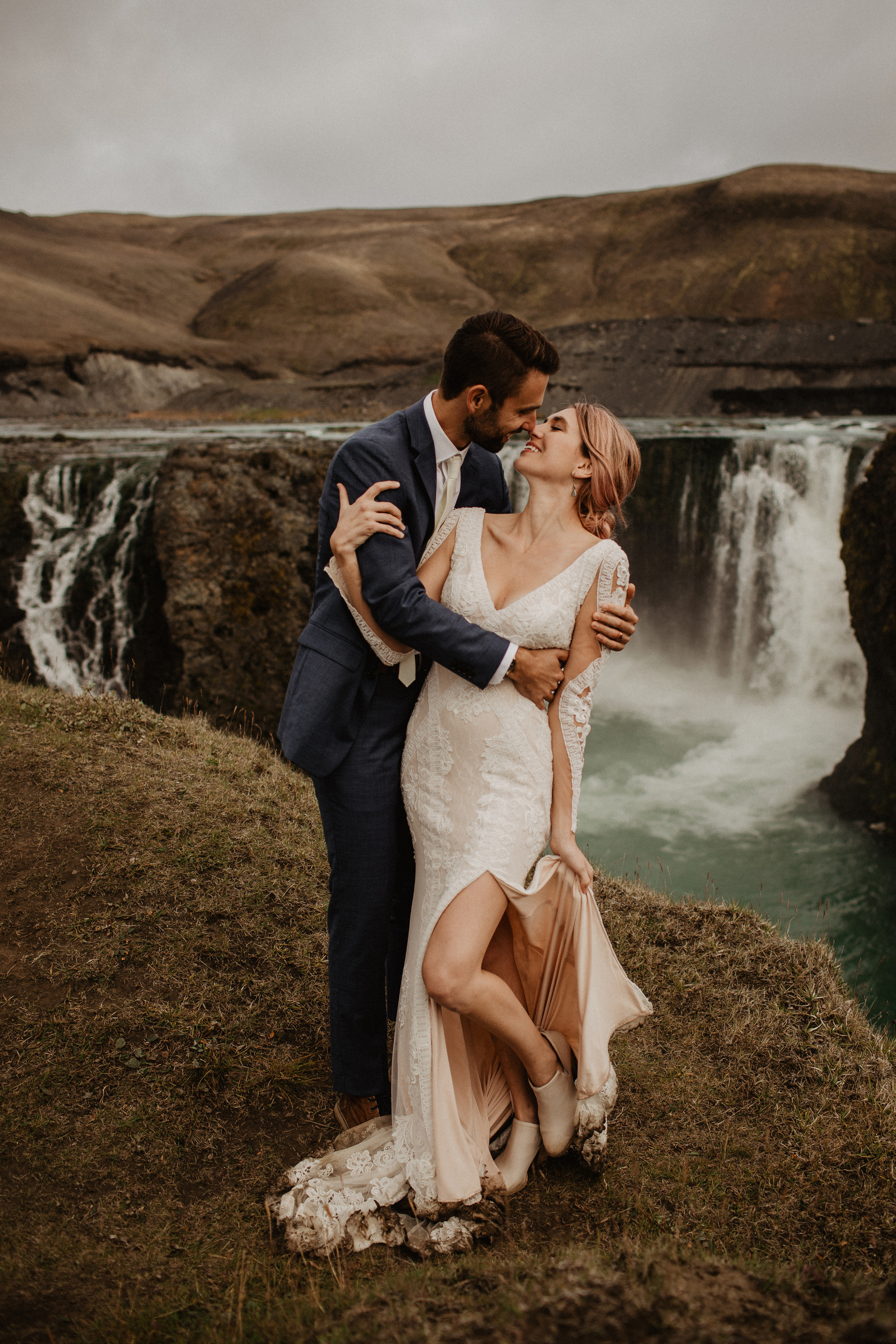 Elopement at Haifoss waterfall. Iceland elopement photo and video | Nikolaichik Photo