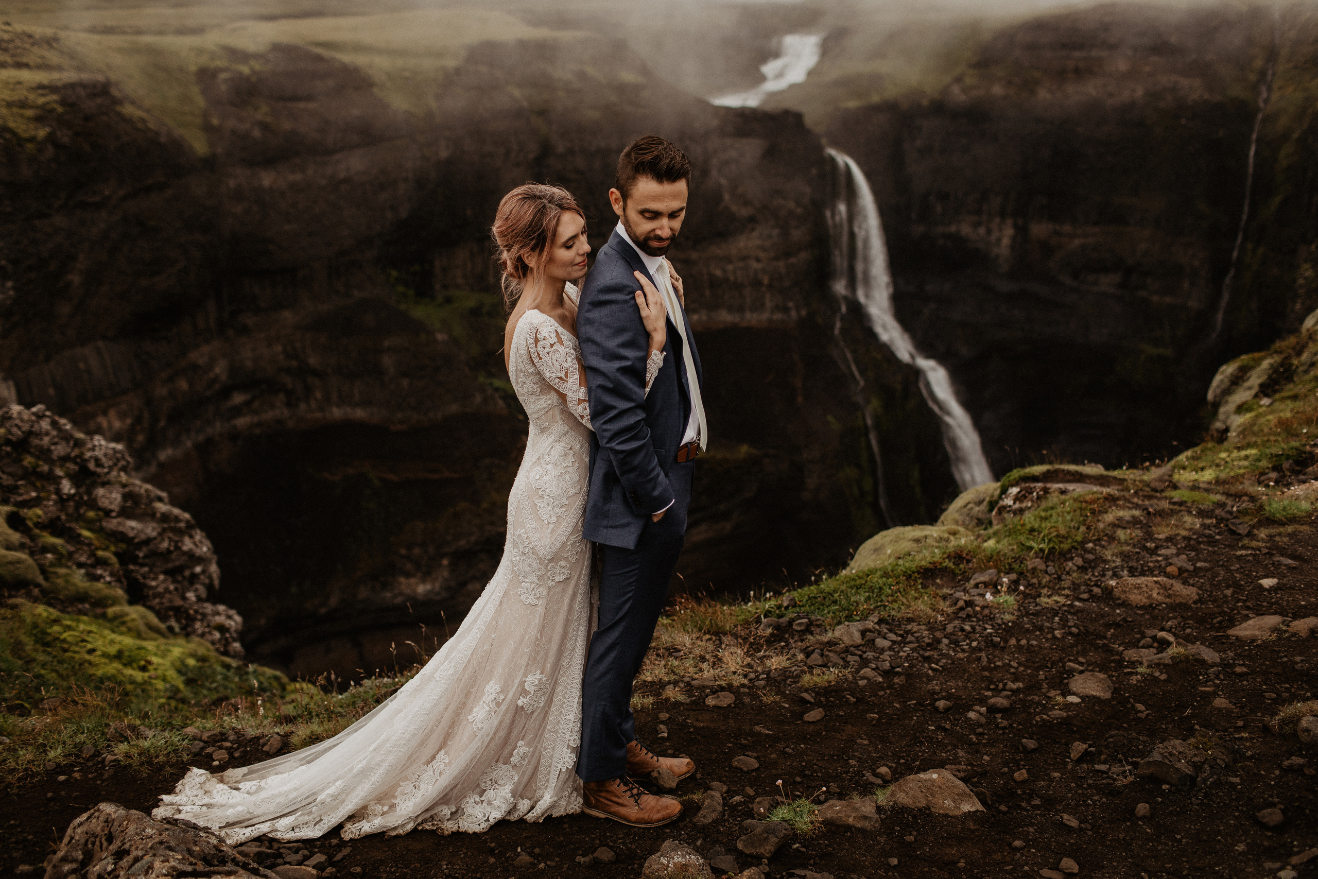 Elopement at Haifoss waterfall. Iceland elopement photo and video | Nikolaichik Photo