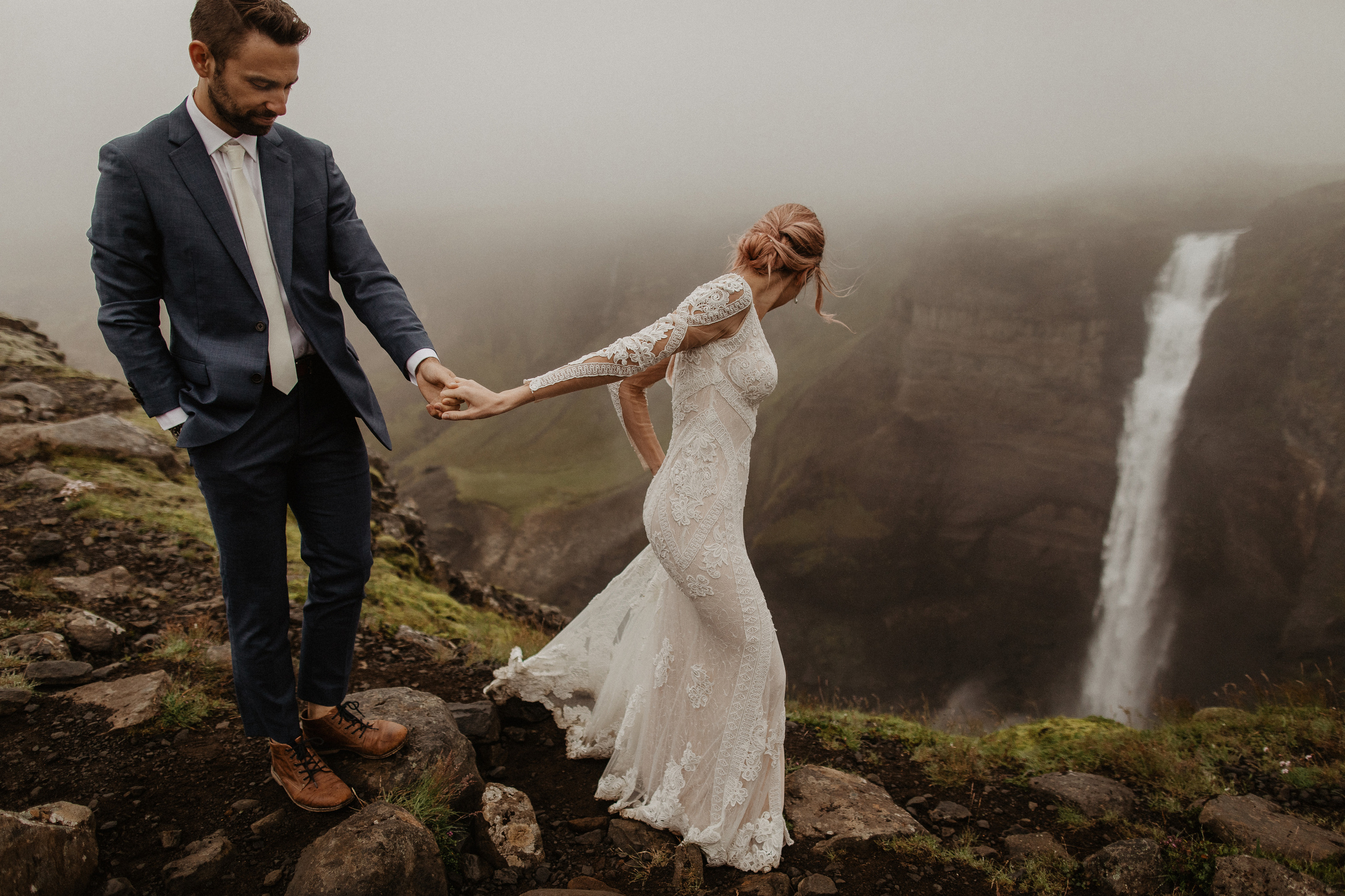 Elopement at Haifoss waterfall. Iceland elopement photo and video | Nikolaichik Photo