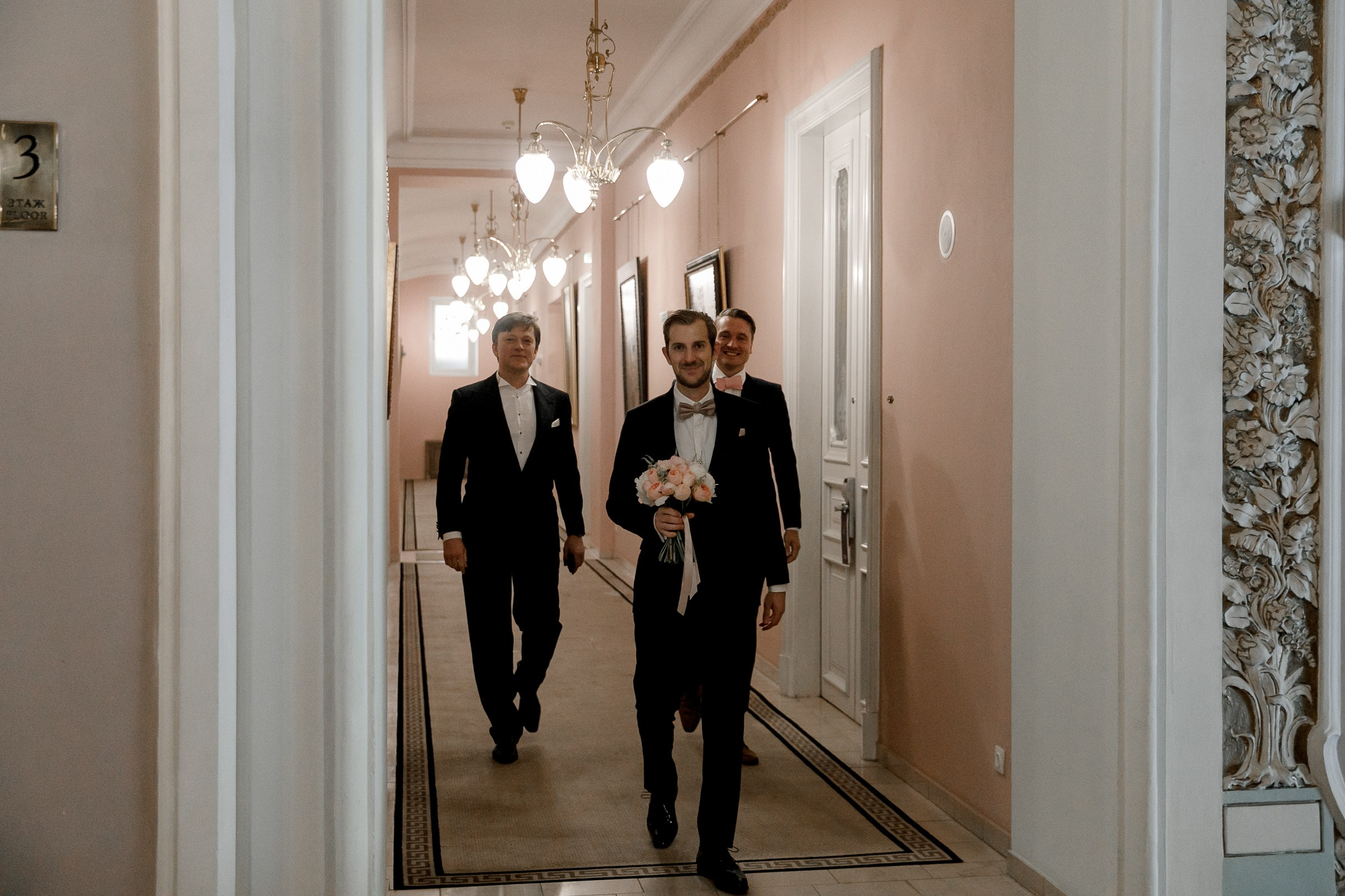 Groom with friends, by Bude, Cornwall wedding photography, by Tanya Bodgan.