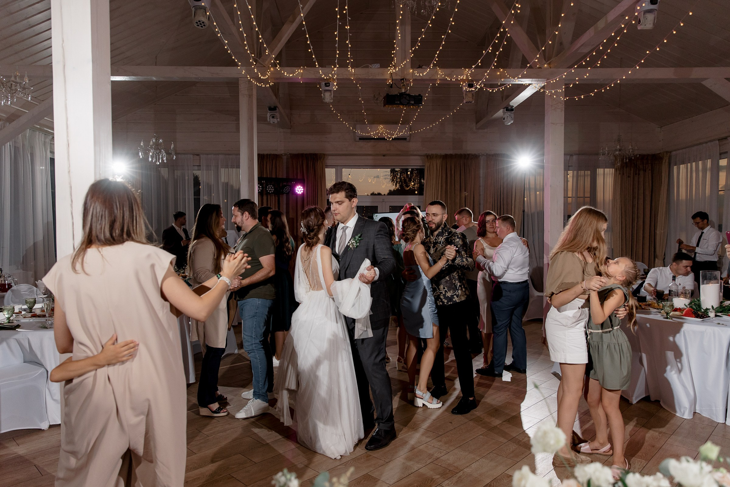  Guests dancing at reception, by Bude, Cornwall reportage photographer.