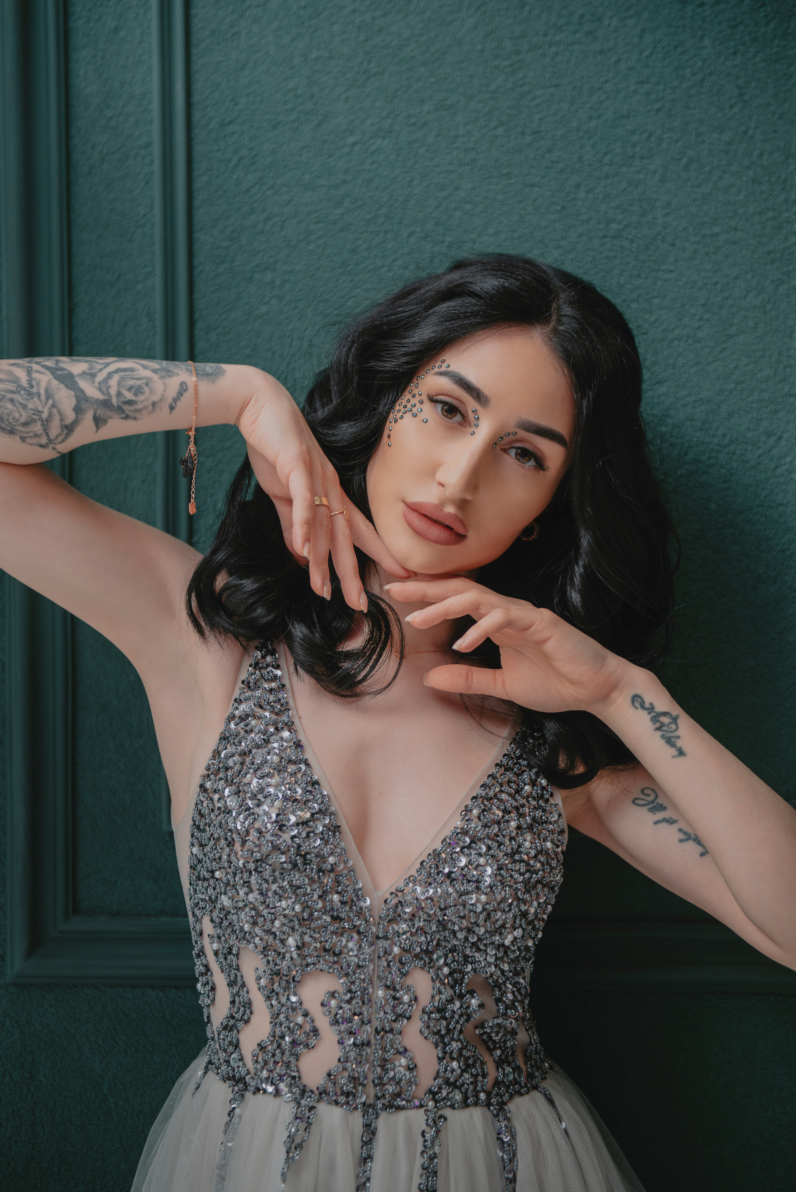 Portrait photoshoot in beautiful dresses in a restaurant in Prague. Professional photographer in Prague Anastasia Haritonova