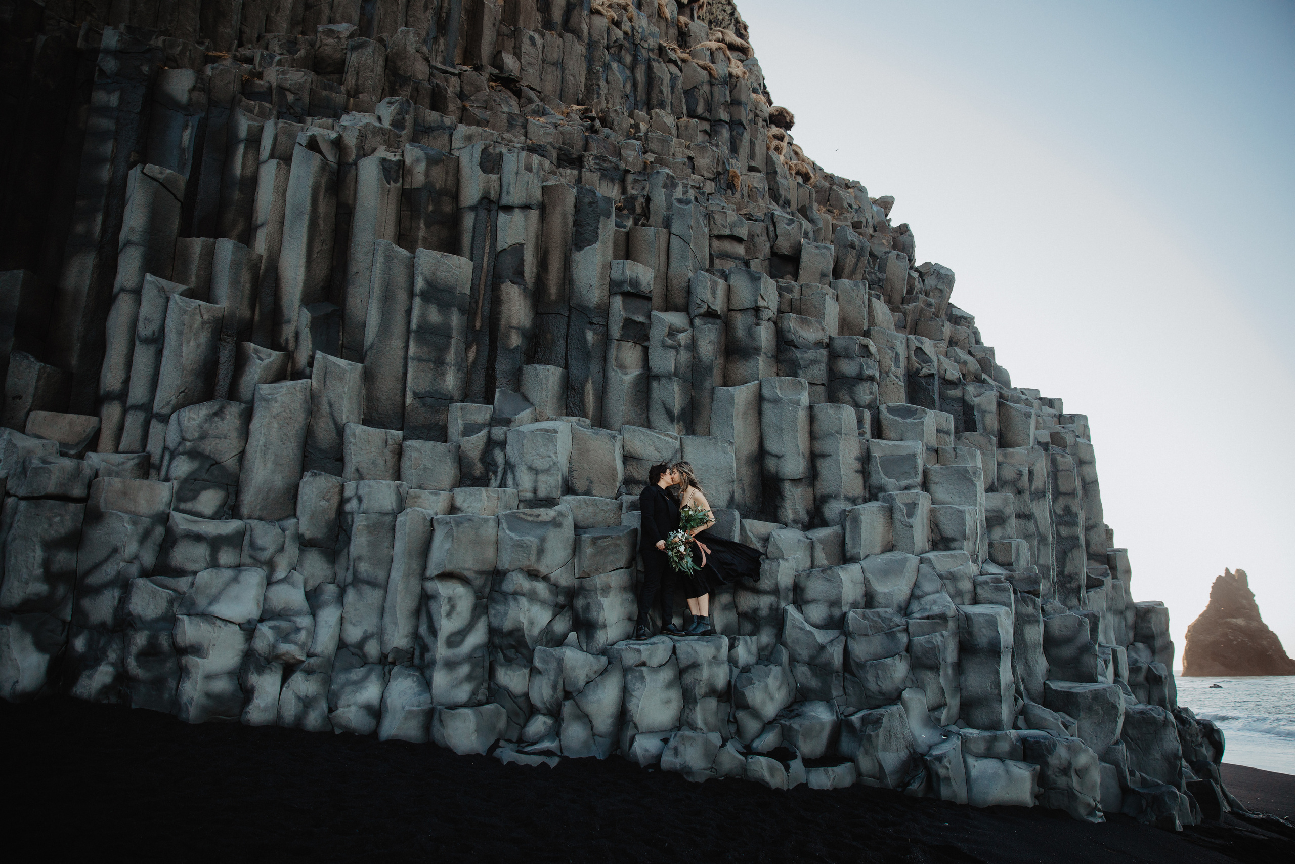 Sunrise elopement at black sand beach in Iceland. Iceland elopement photo and video | Nikolaichik Photo