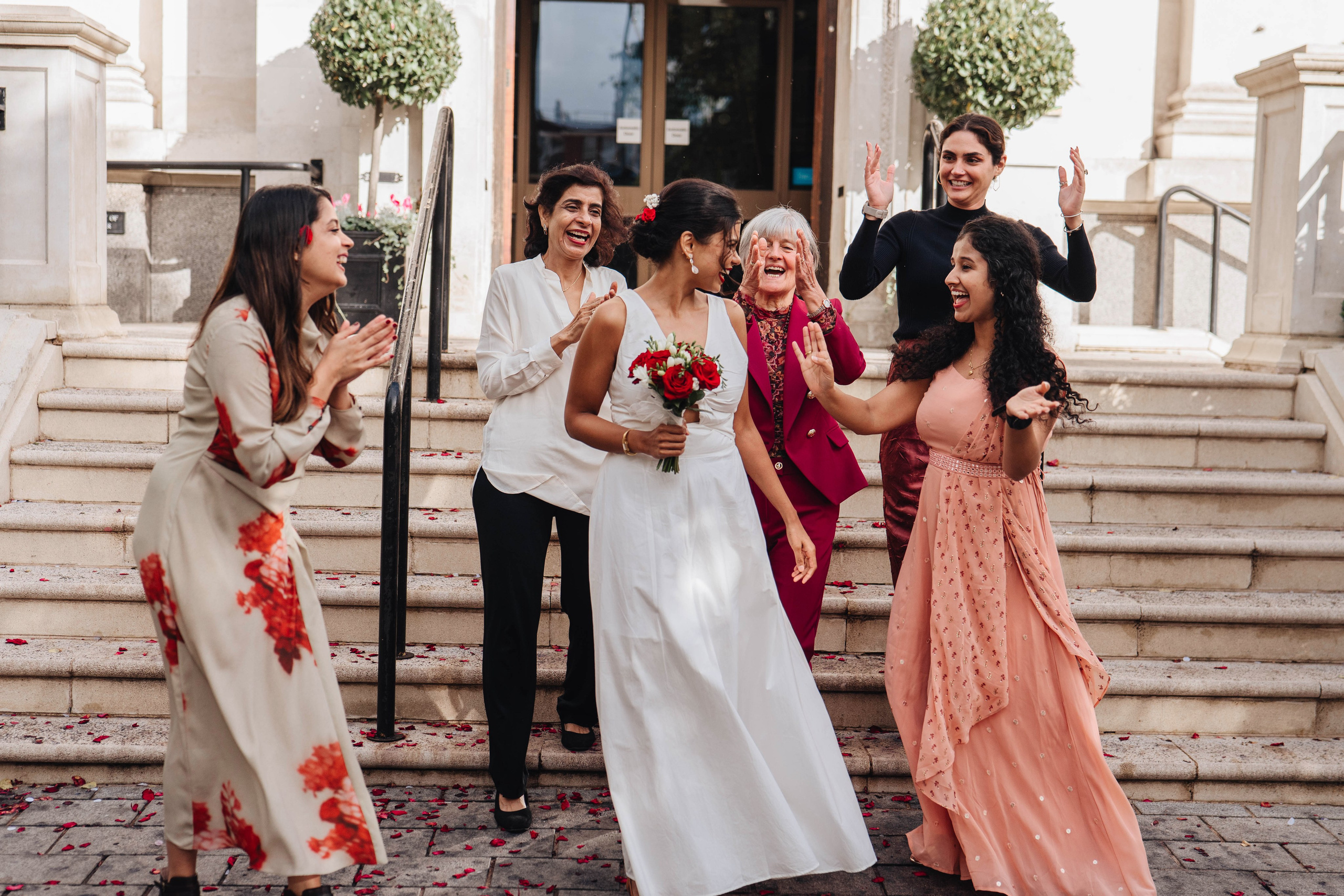 Wedding in Islington town hall, bride and her friends