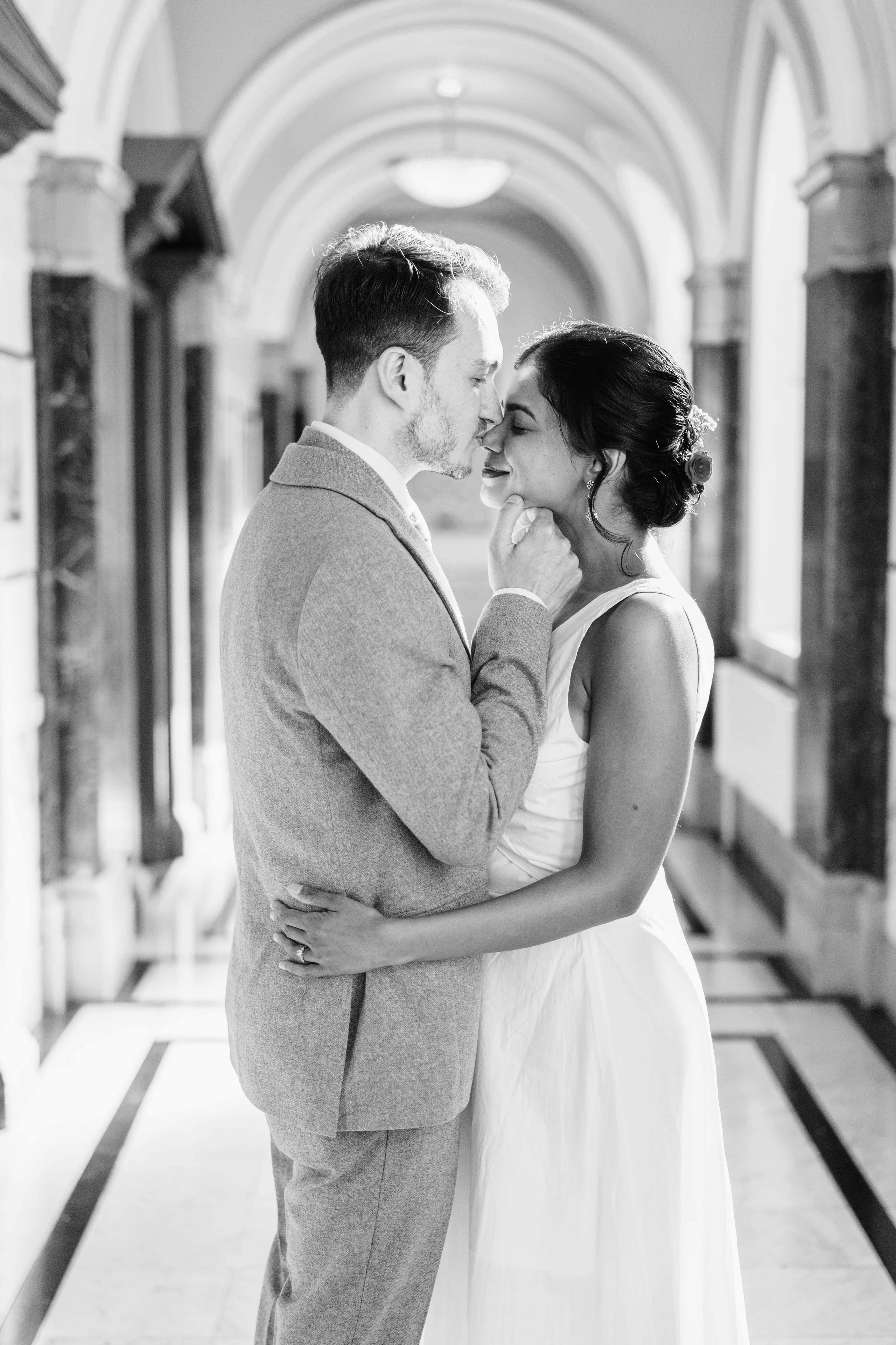 Wedding in Islington town hall, black and white