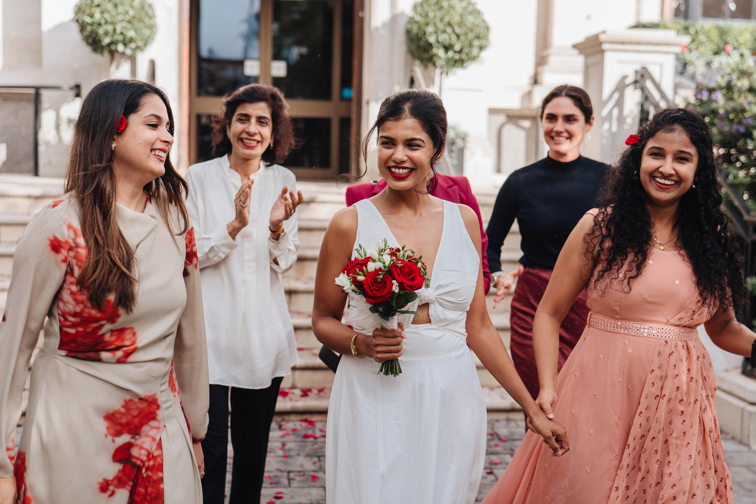 Wedding in Islington town hall, bride and her friends