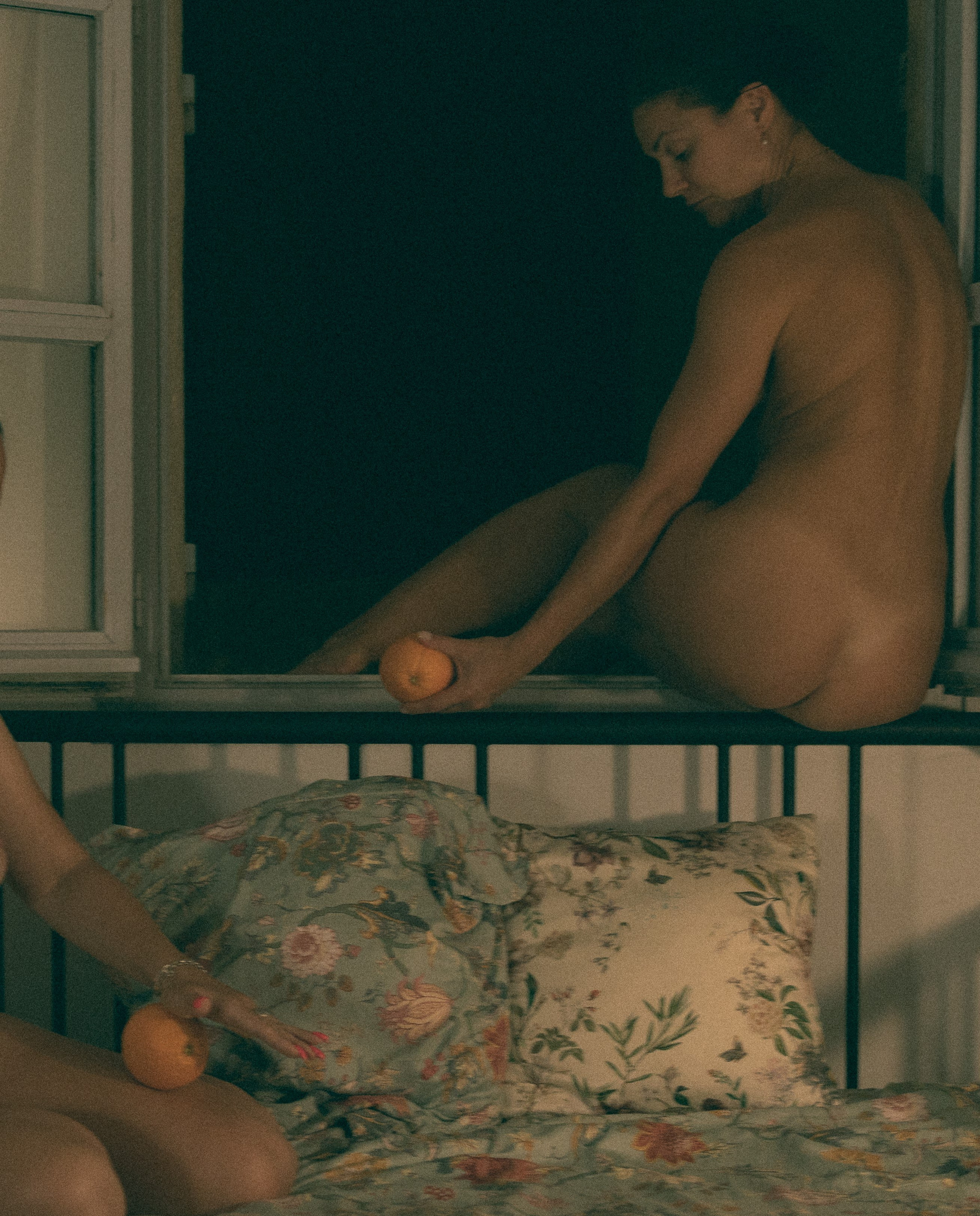 Nude photo in retro style mysterious setting France Provence city Avignon. Love stories, family and wedding photoshoots in France