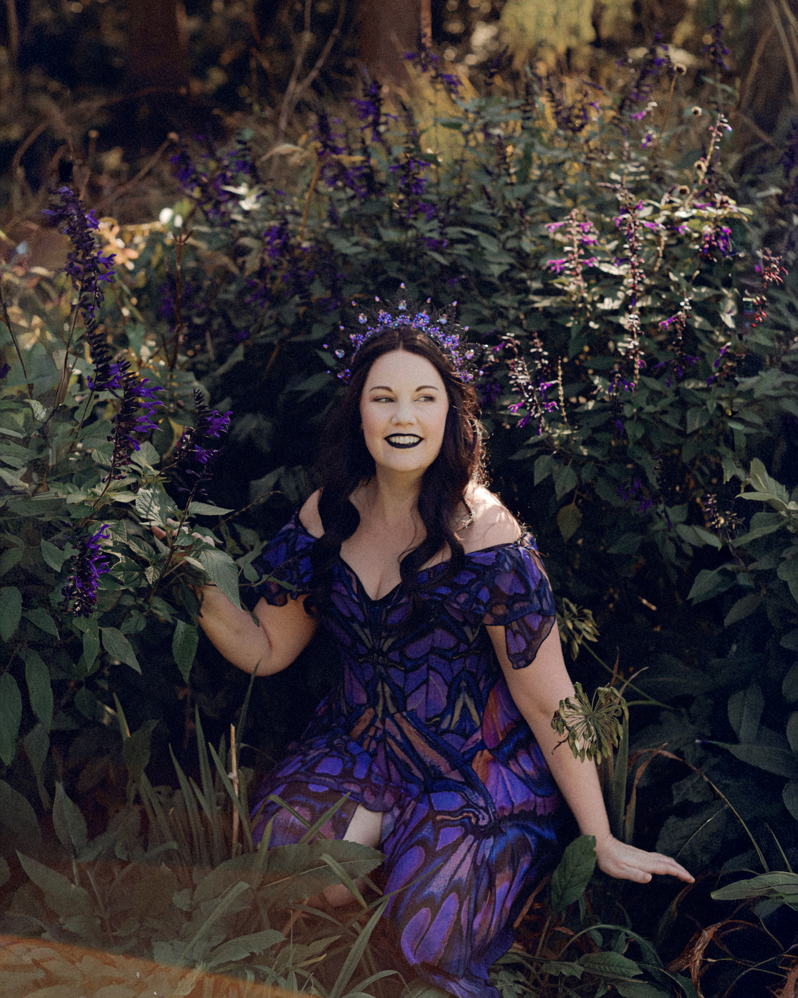 Butterfly purple fairy in a blooming garden. Moth & Moss Photography