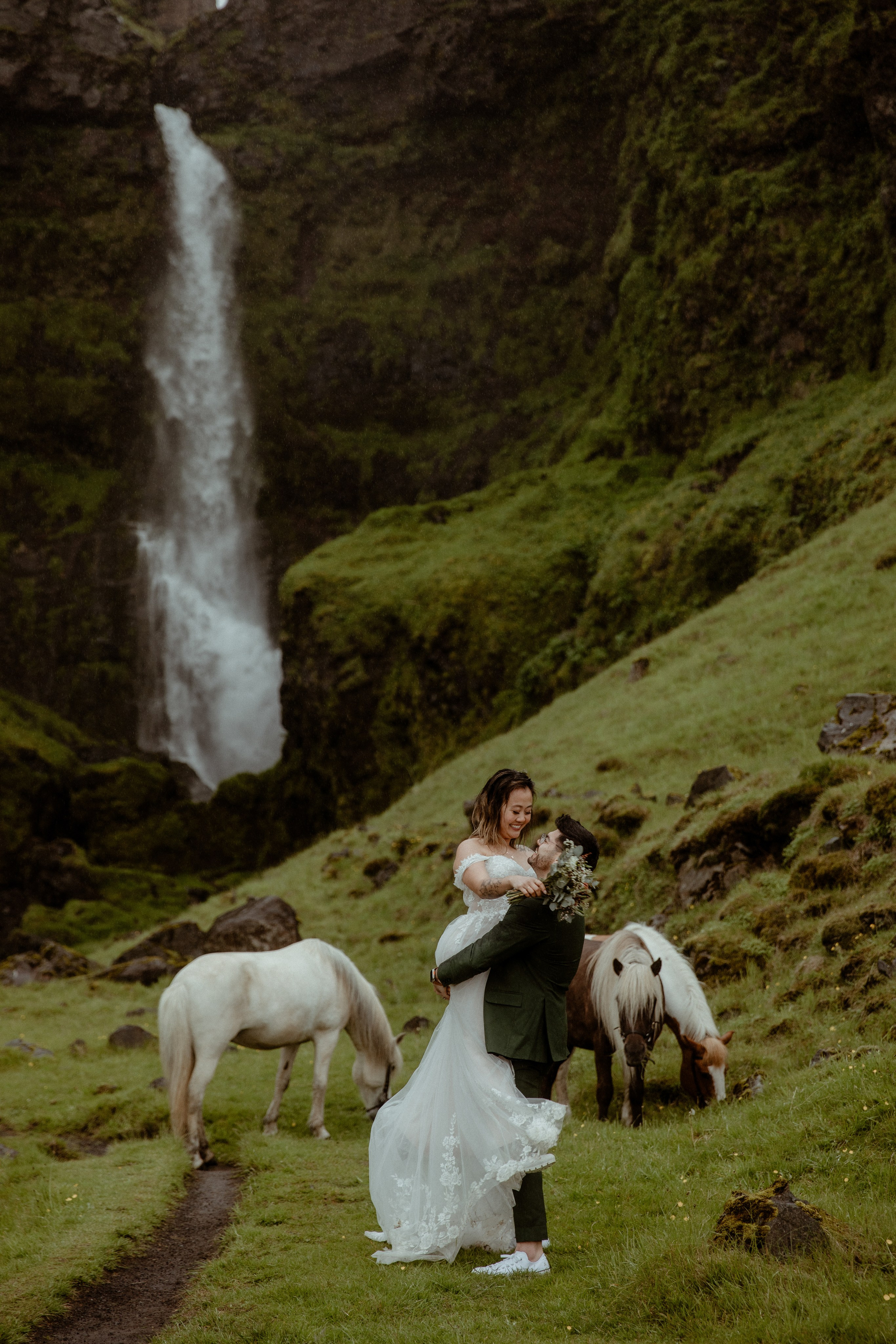Elopement at Kvernufoss Waterfall. Iceland elopement photo and video | Nikolaichik Photo