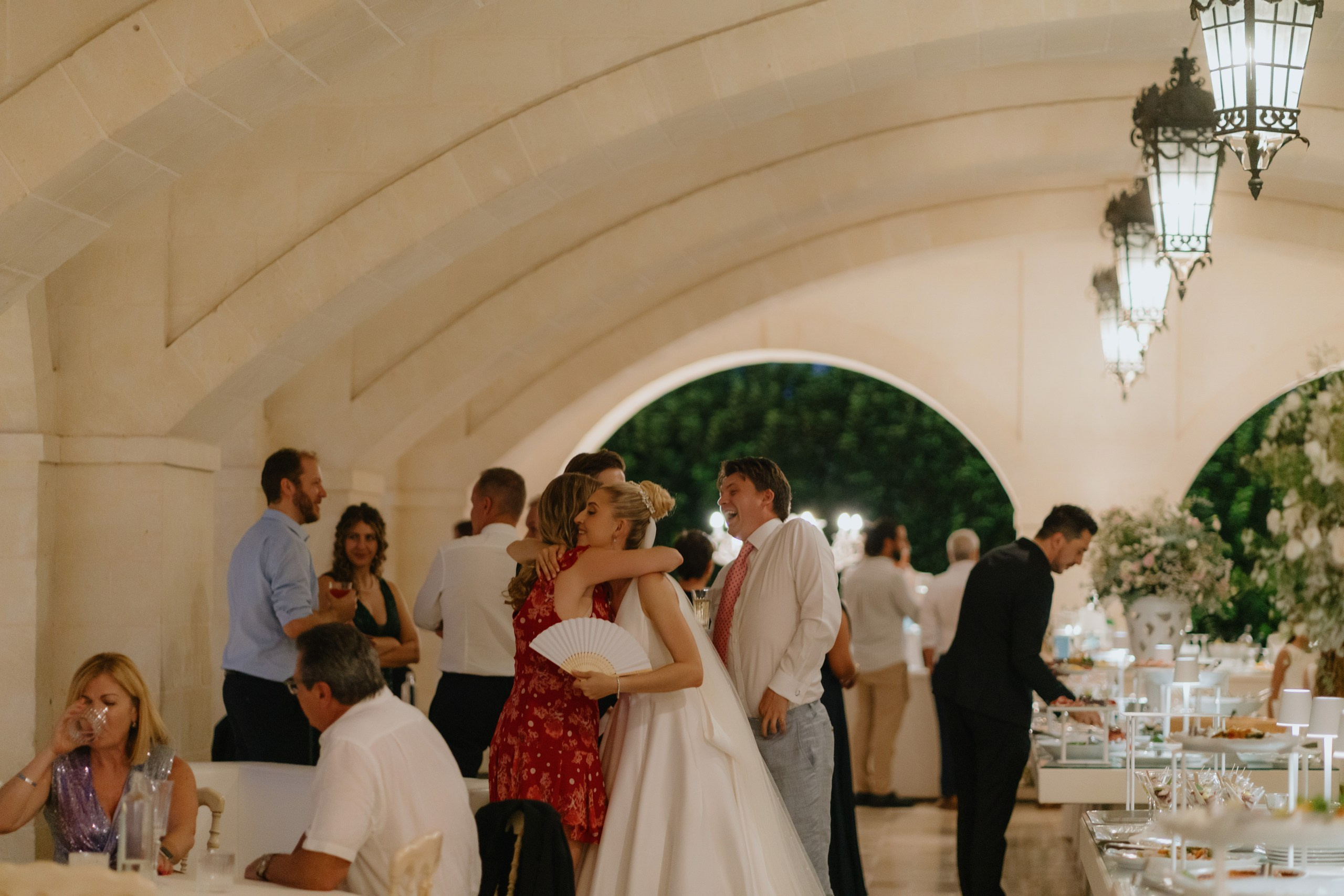 Wedding reception aperitivo in olive garden at Masseria Traetta Ostuni