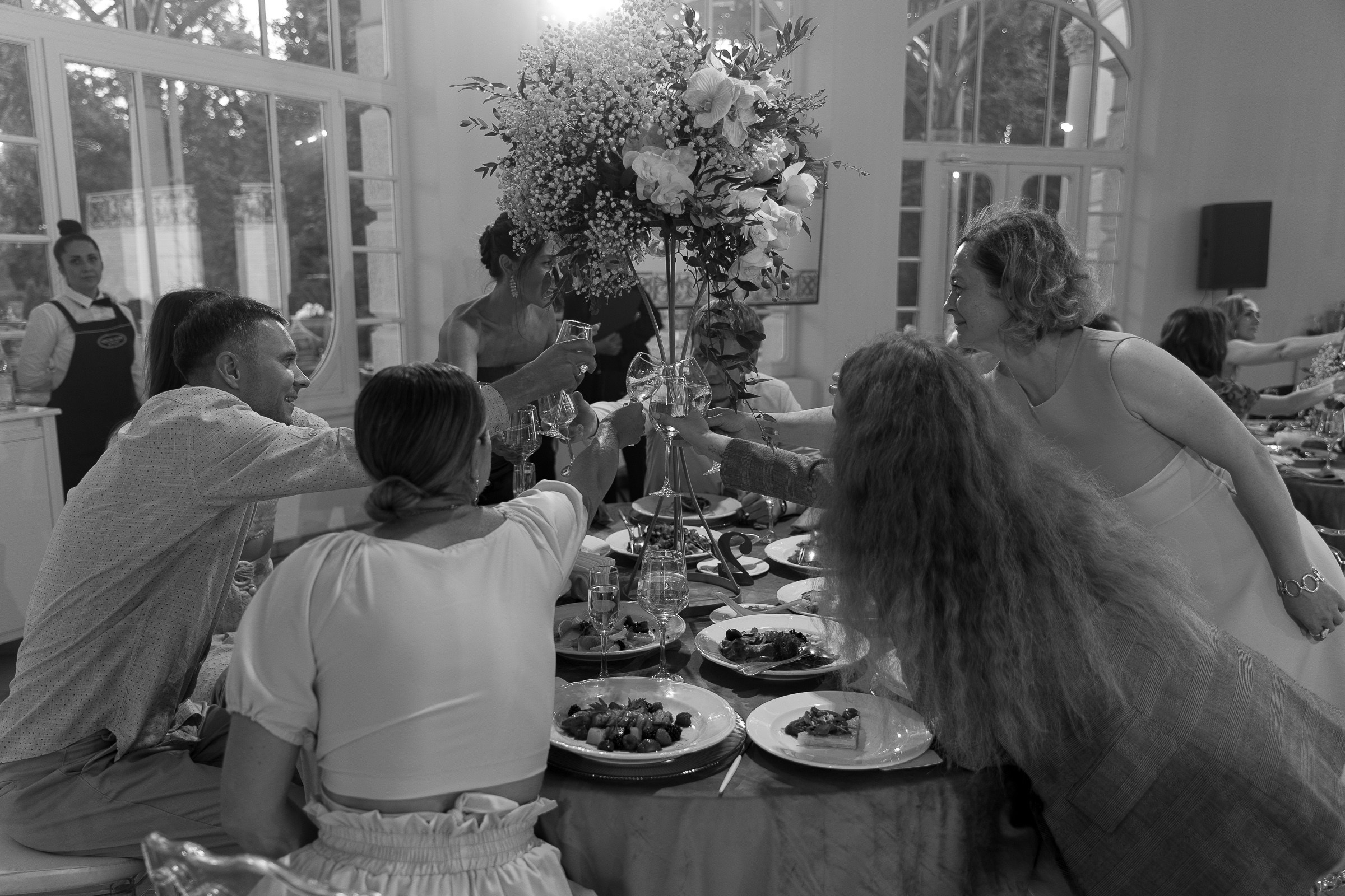 Guests at reception, by Bude, Cornwall wedding photographer.