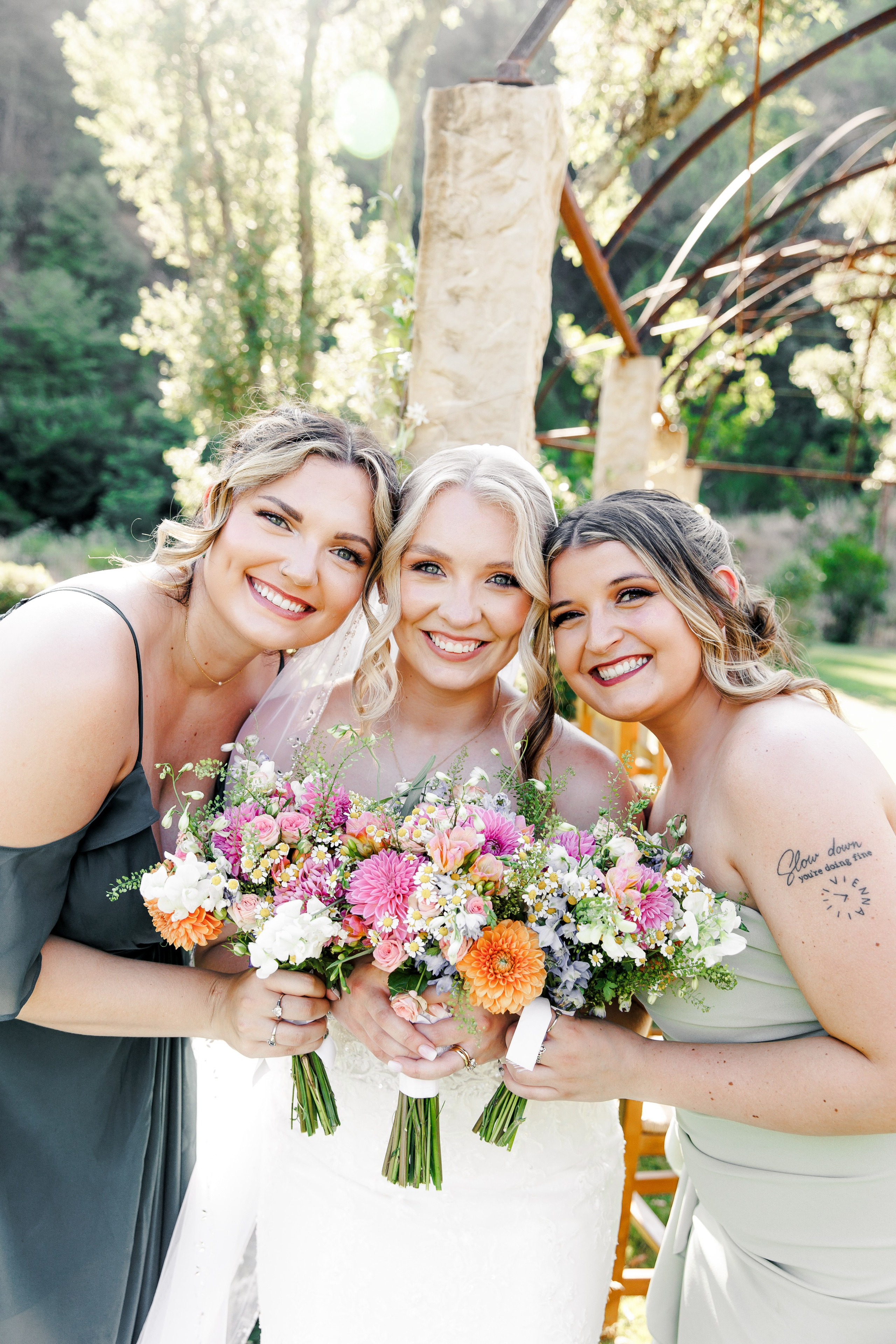 Bridesmaids and the bride after the ceremony 