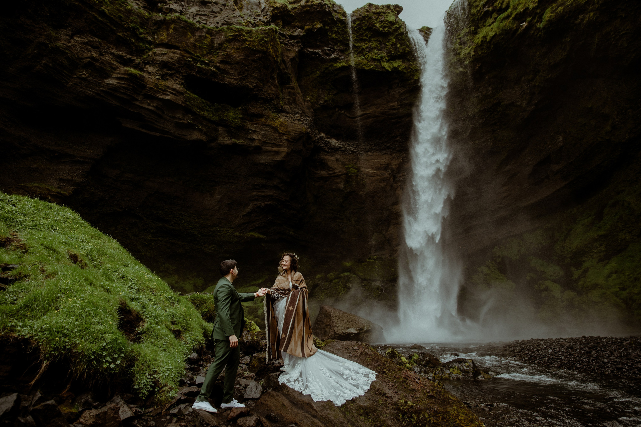 Elopement at Kvernufoss Waterfall. Iceland elopement photo and video | Nikolaichik Photo