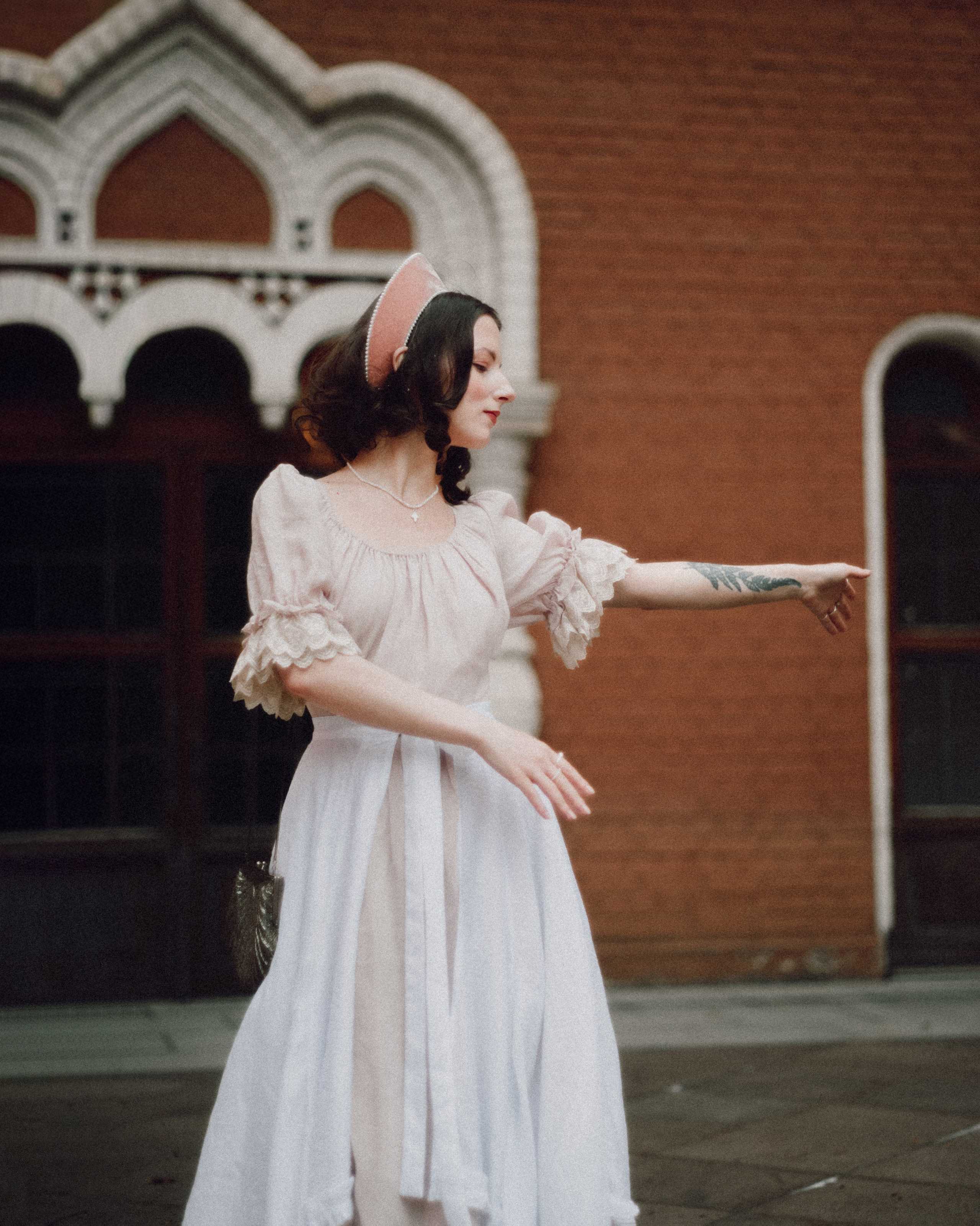 Slavic folklore shoot in traditional headwear and white dress. Moth & Moss Photography