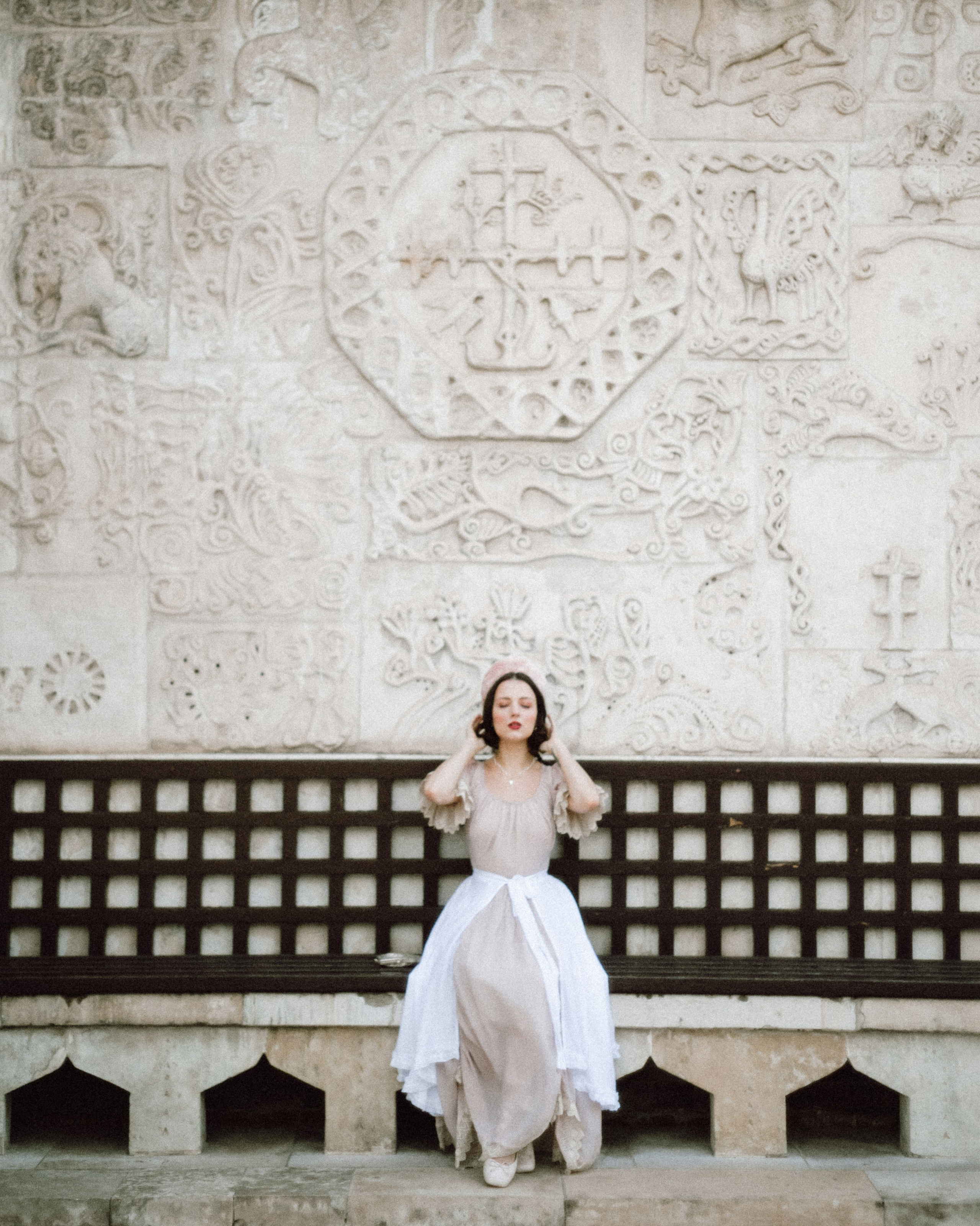 Slavic folklore shoot in traditional headwear and white dress. Moth & Moss Photography